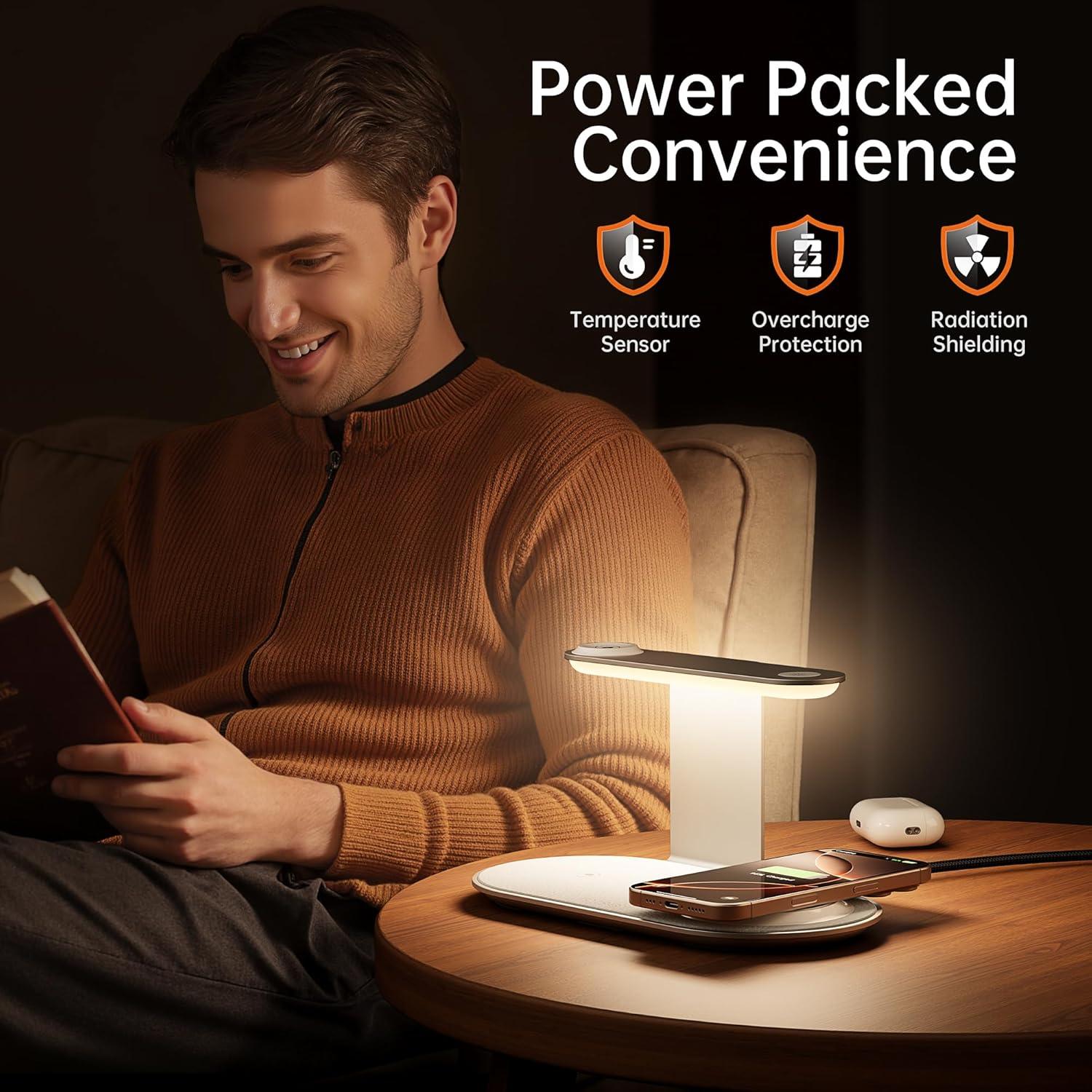 Estación de Carga Inalámbrica 3 en 1 GUSGU con Luz Nocturna 15W