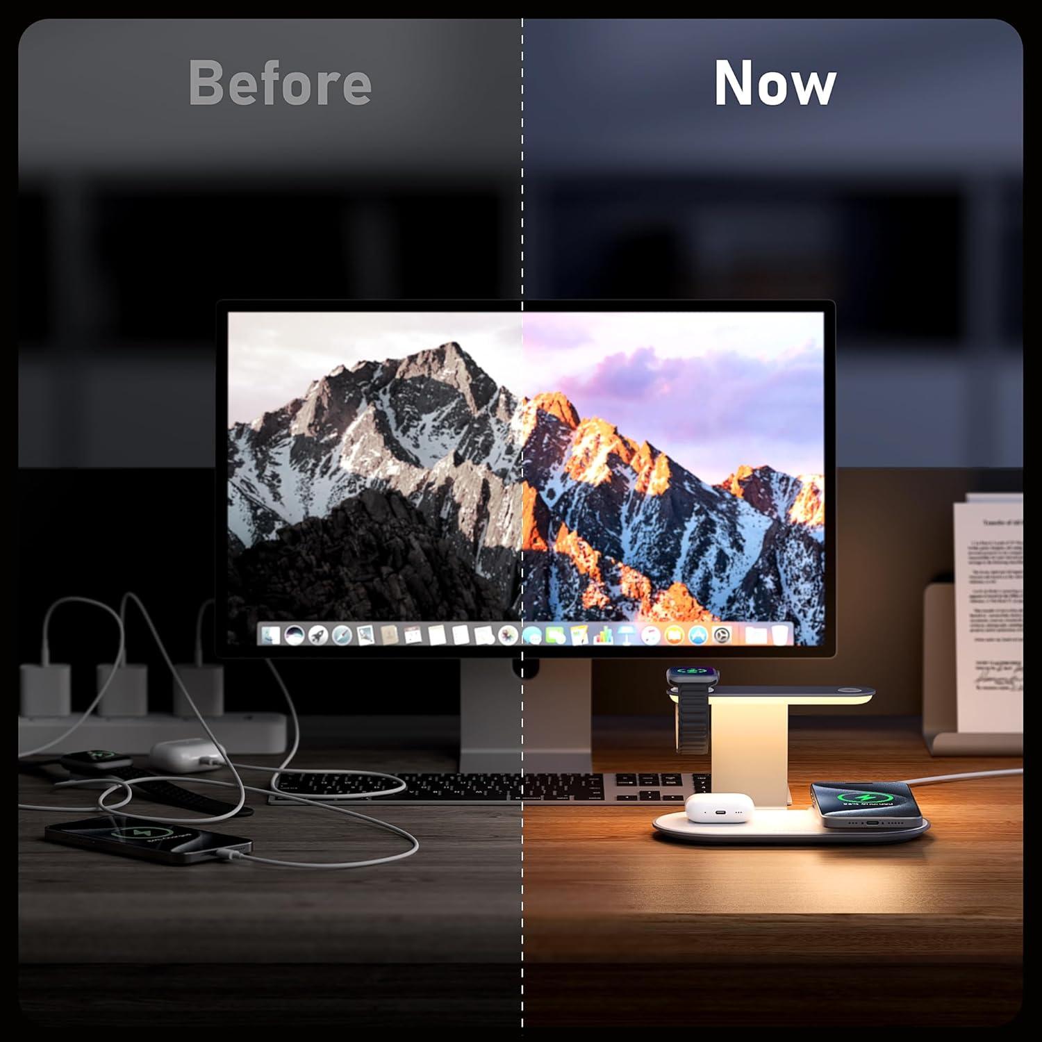 Estación de Carga Inalámbrica 3 en 1 GUSGU con Luz Nocturna 15W