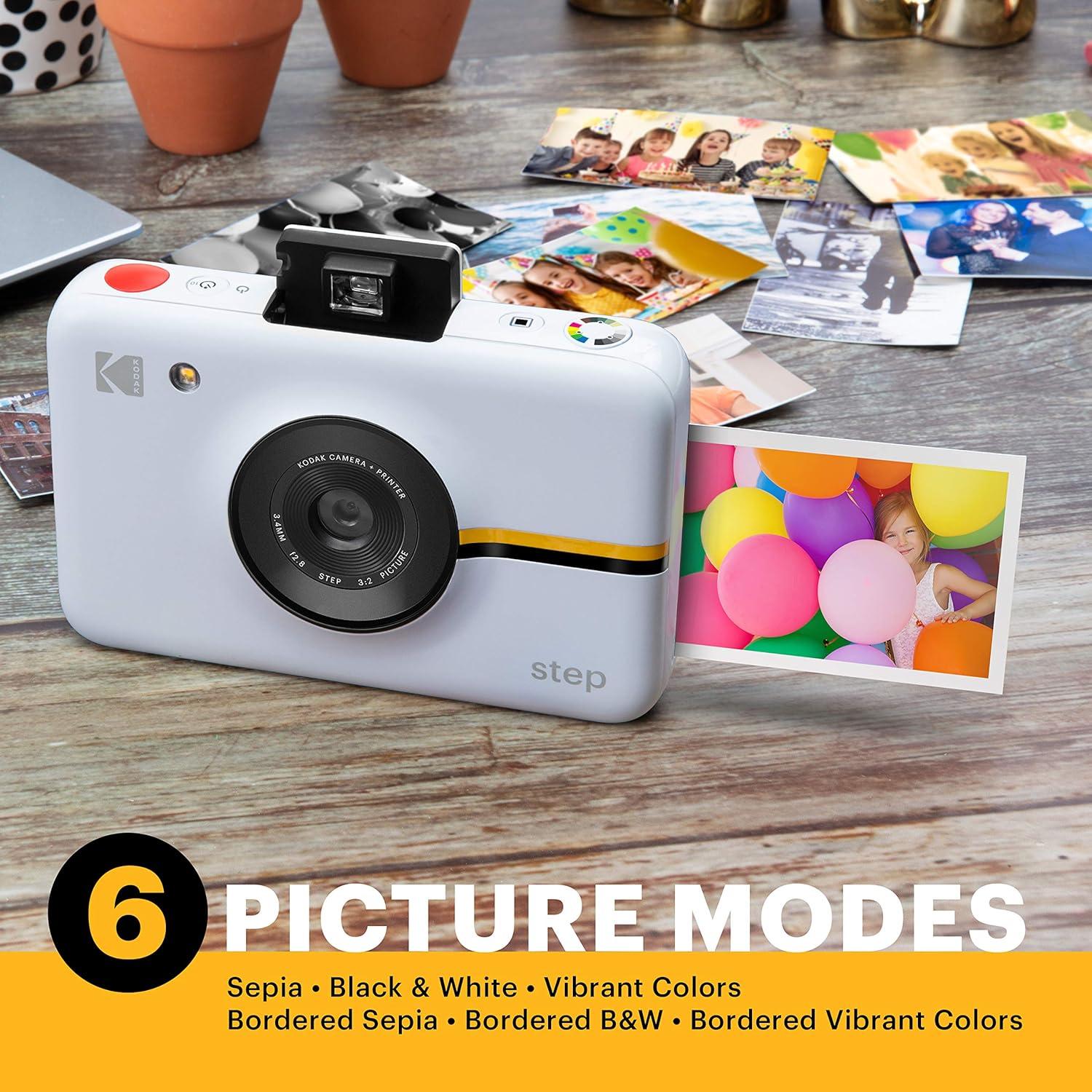 Step Camera Instant Camera with 10MP Image Sensor, ZINK Zero Ink Technology, Classic Viewfinder, Selfie Mode, Auto Timer, Built-in Flash & 6 Picture Modes | White.