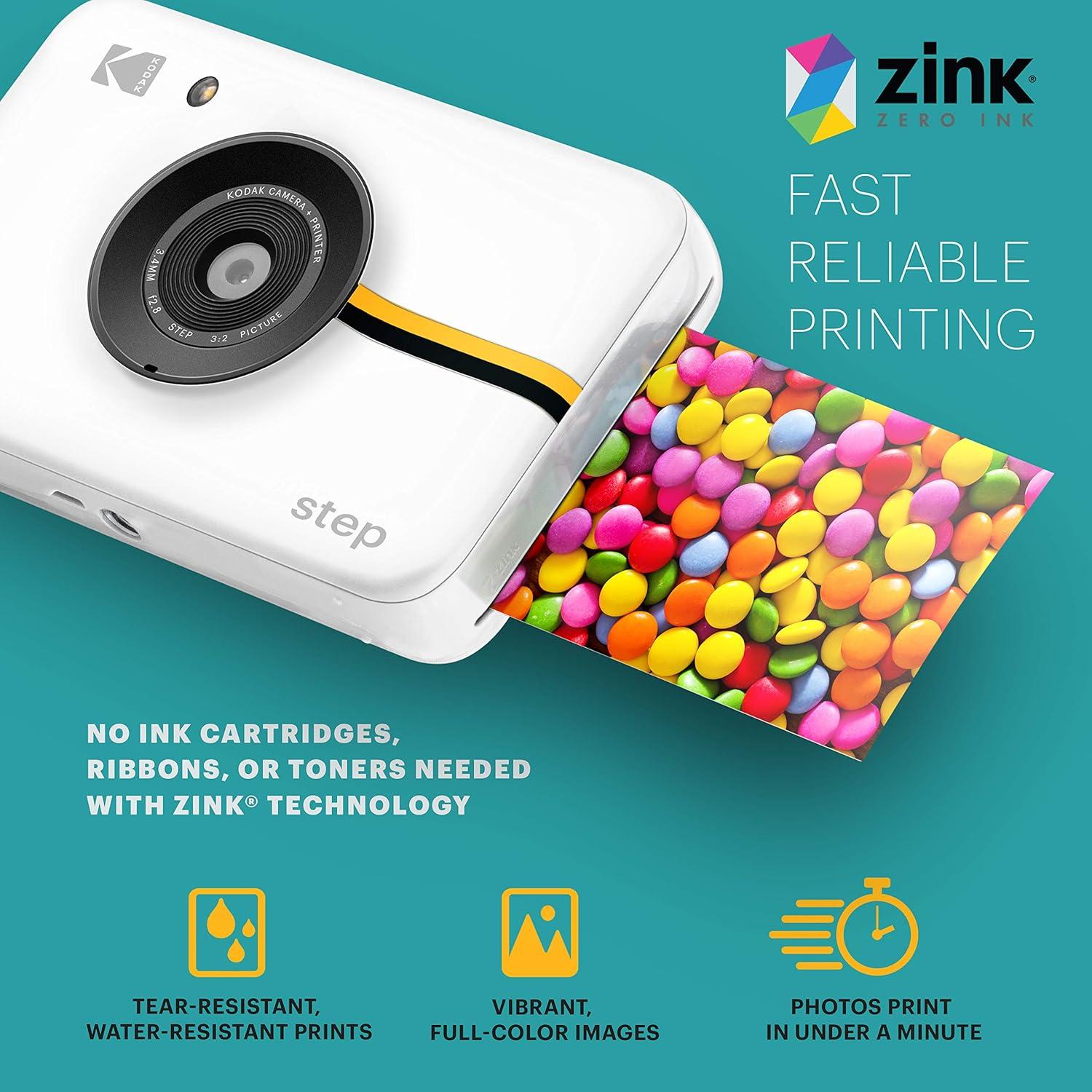 Step Camera Instant Camera with 10MP Image Sensor, ZINK Zero Ink Technology, Classic Viewfinder, Selfie Mode, Auto Timer, Built-in Flash & 6 Picture Modes | White.