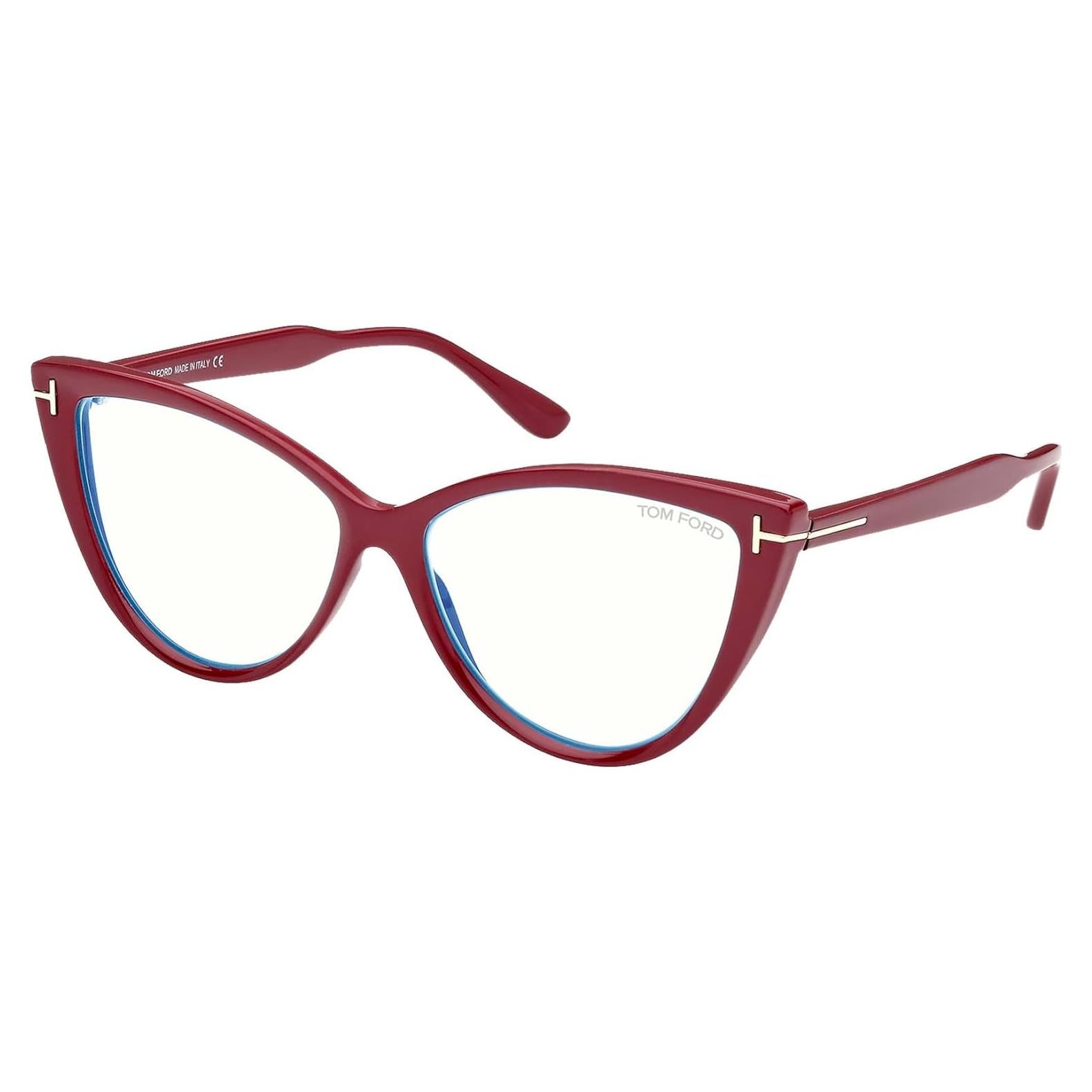 Eyeglasses FT 5843 -B 074 Shiny Bordeaux, t Logo/Blue Block Lenses