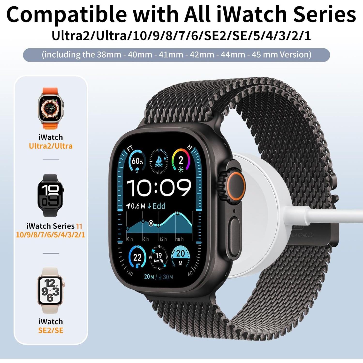 Cargador Rápido Magnético EGK para Apple Watch 1m 10W