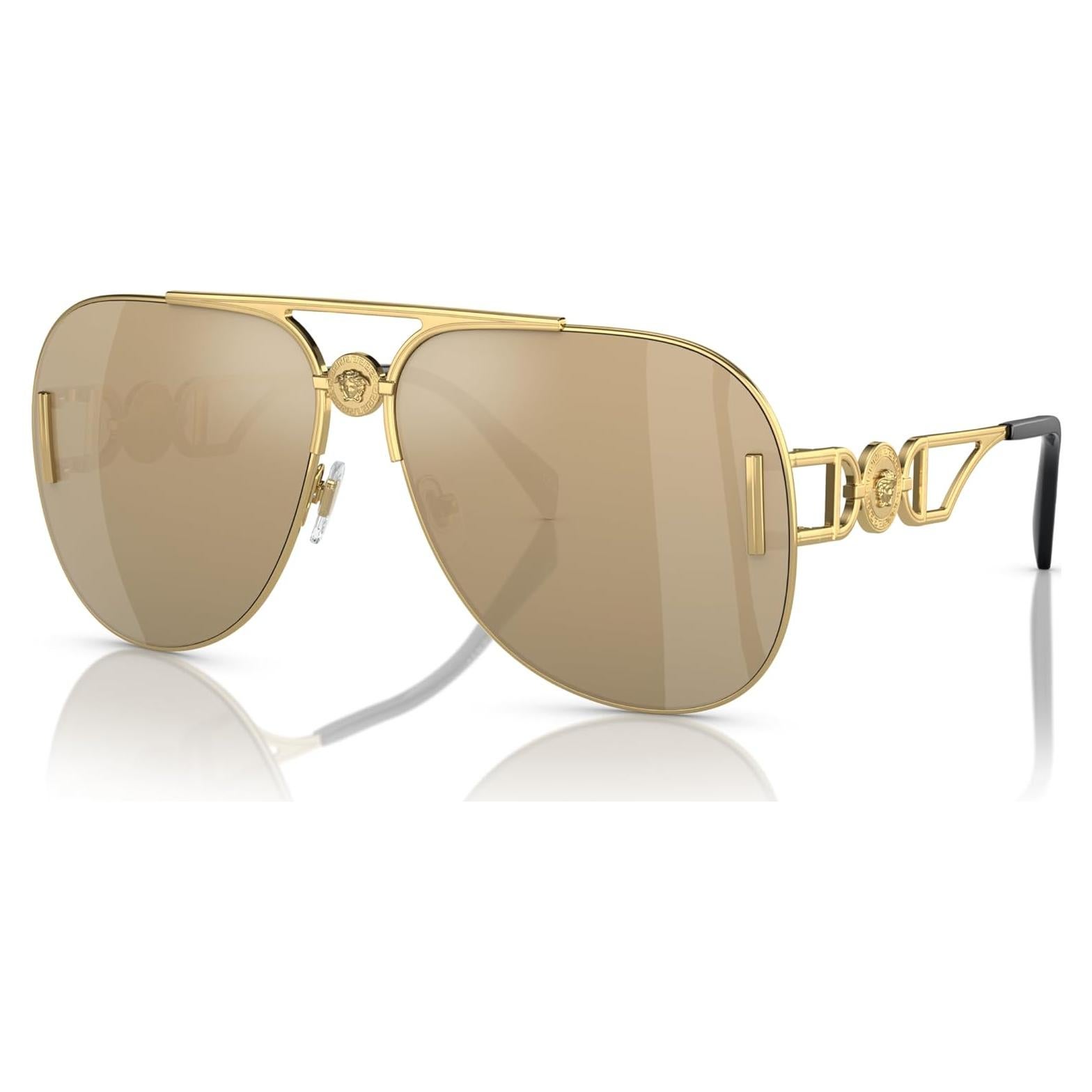 Gafas de sol unisex Versace doradas con lentes espejo 63mm