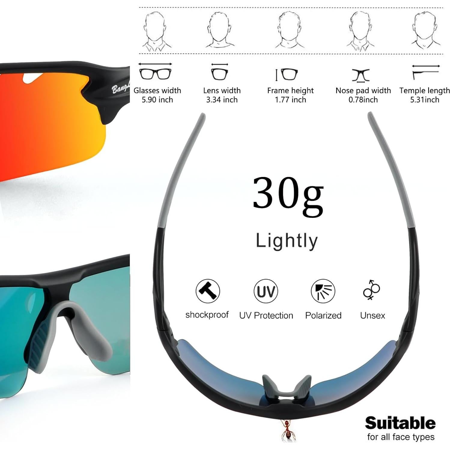 Gafas de sol deportivas BangLong con 5 lentes UV400