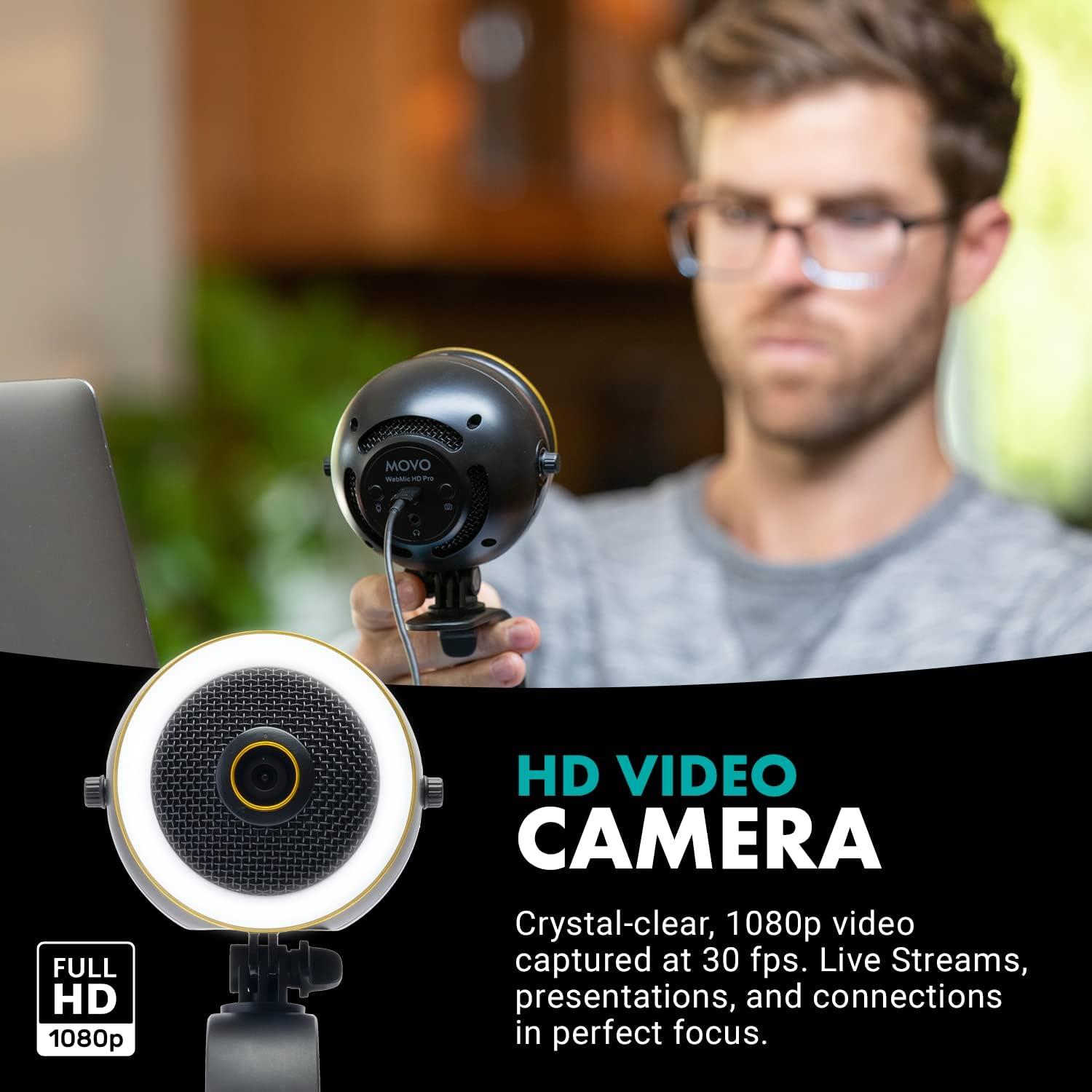 Webcam Movo WebMic HD Pro con Micrófono y Luz de Anillo
