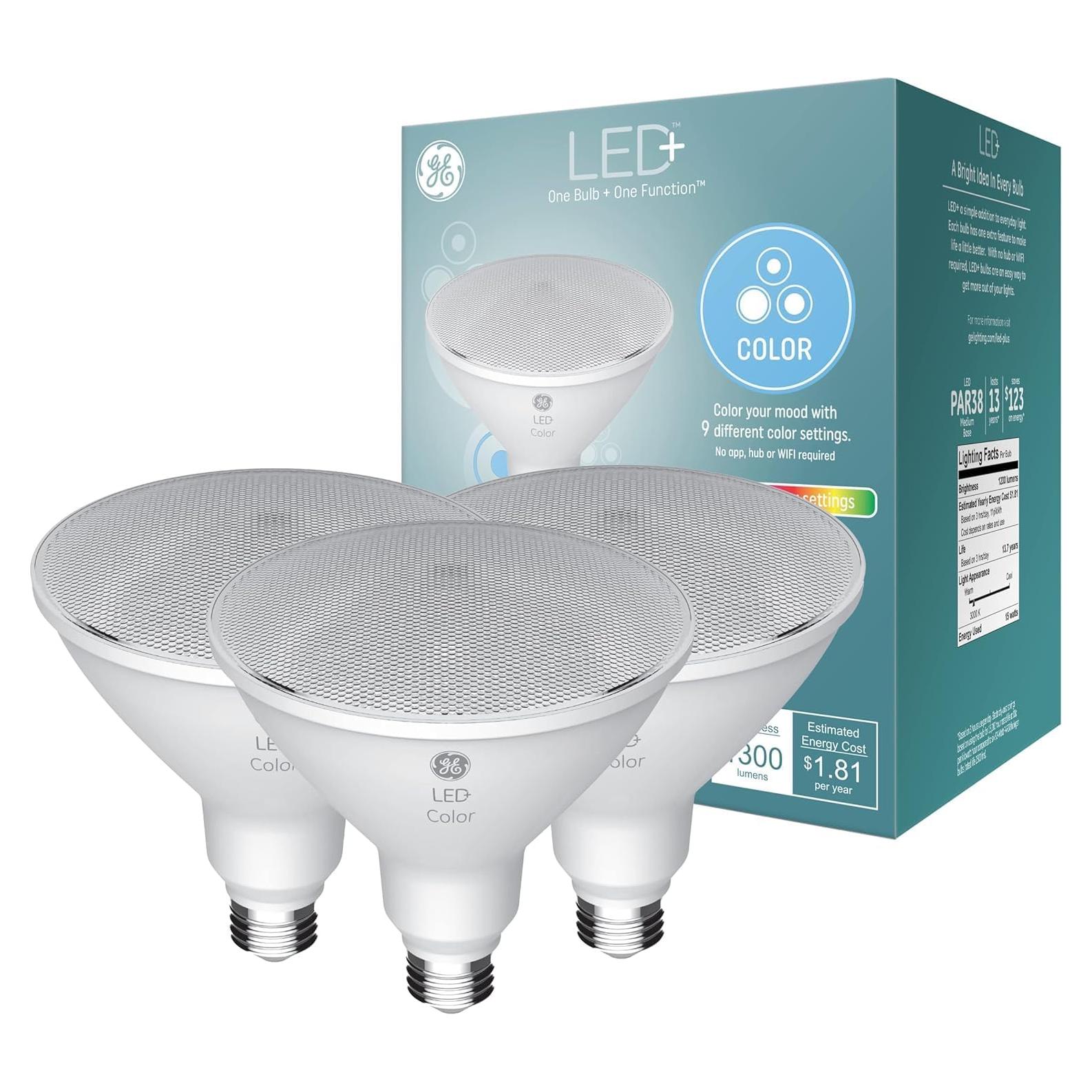Bombillas LED+ PAR38 GE para exteriores, 15W, 3 unidades RGB