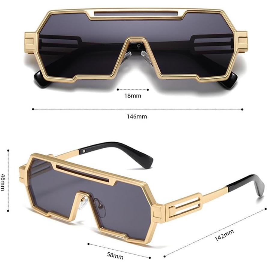 Gafas de sol retro steampunk Junsika para hombres marco dorado