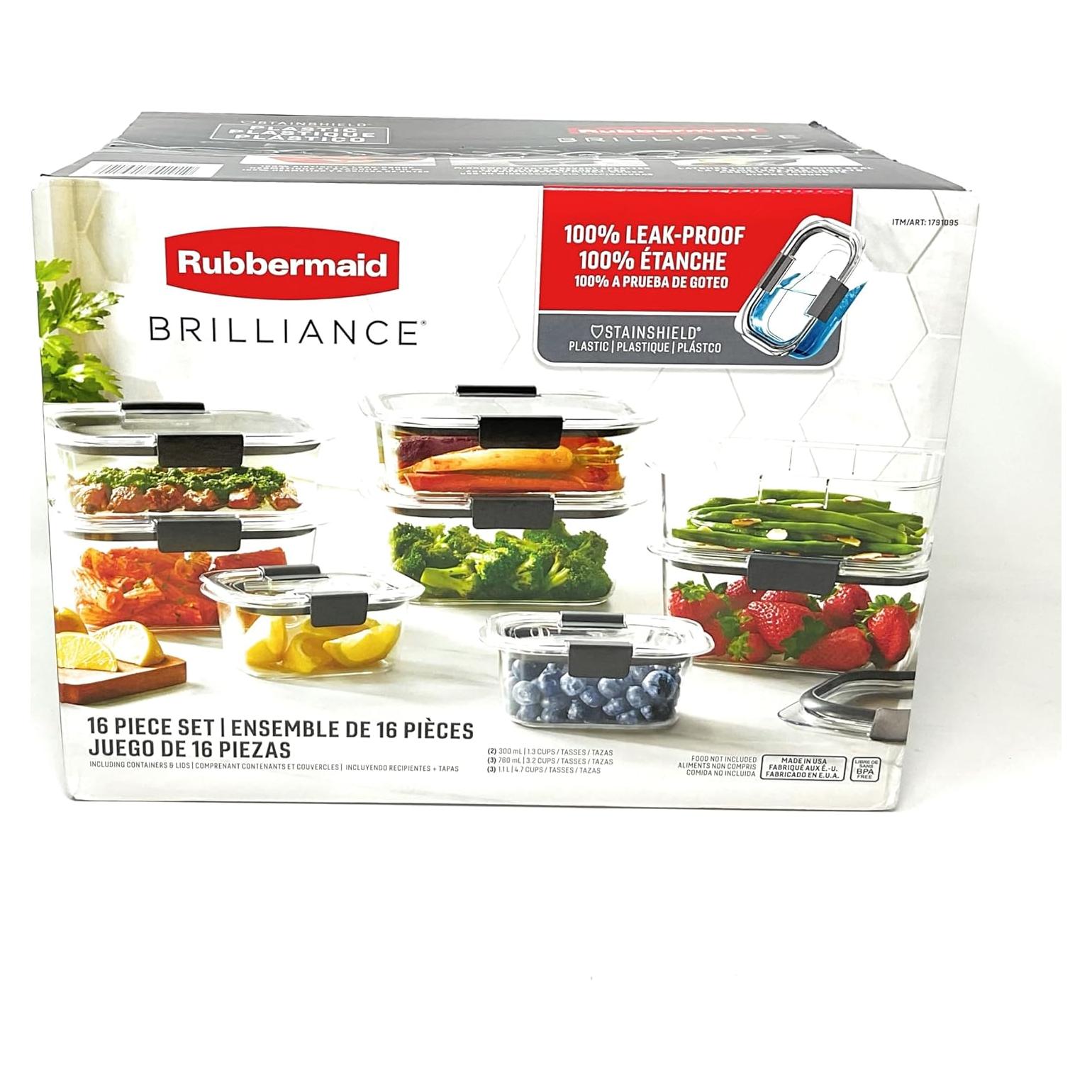 Contenedores de Almacenamiento Rubbermaid Brilliance 16 Piezas