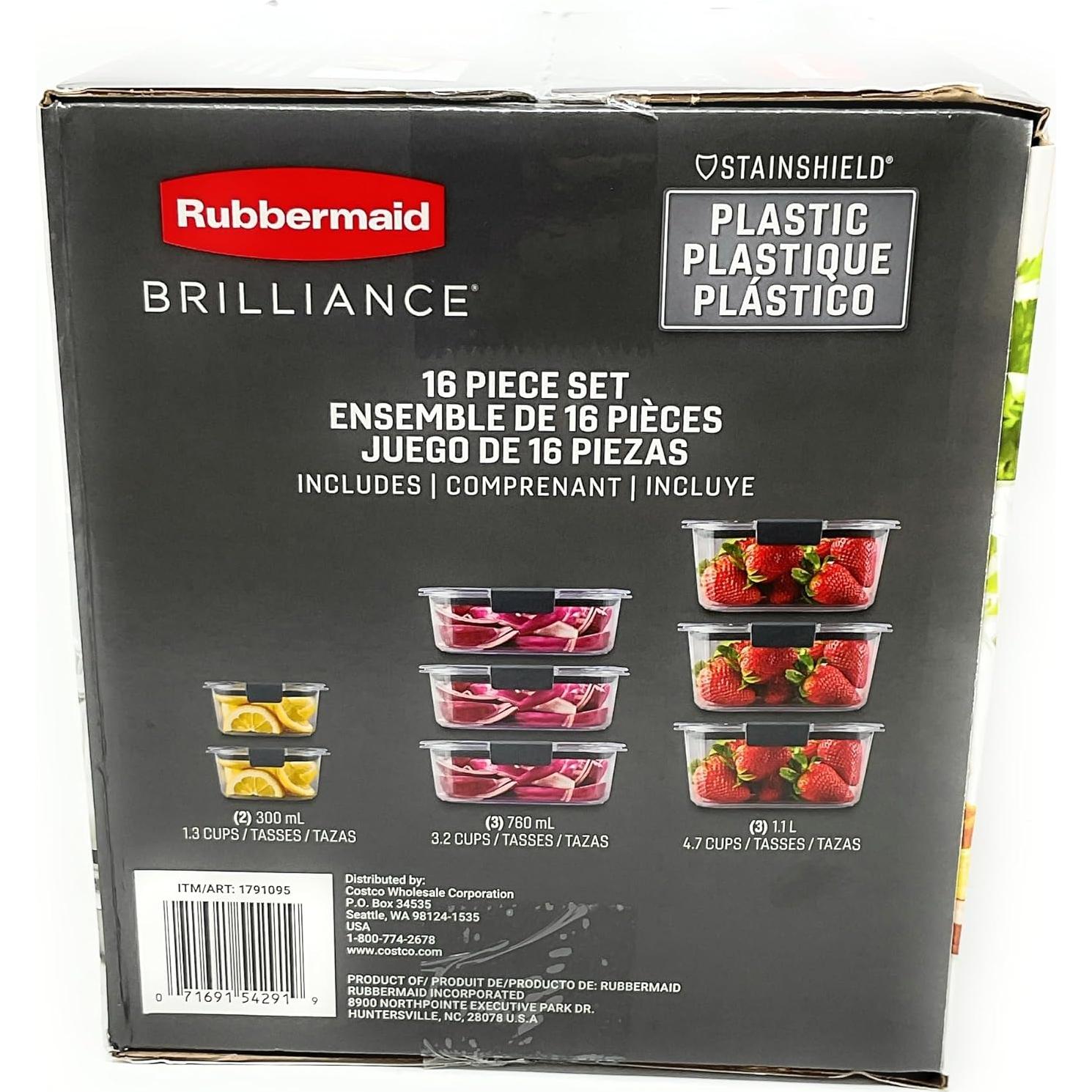 Contenedores de Almacenamiento Rubbermaid Brilliance 16 Piezas