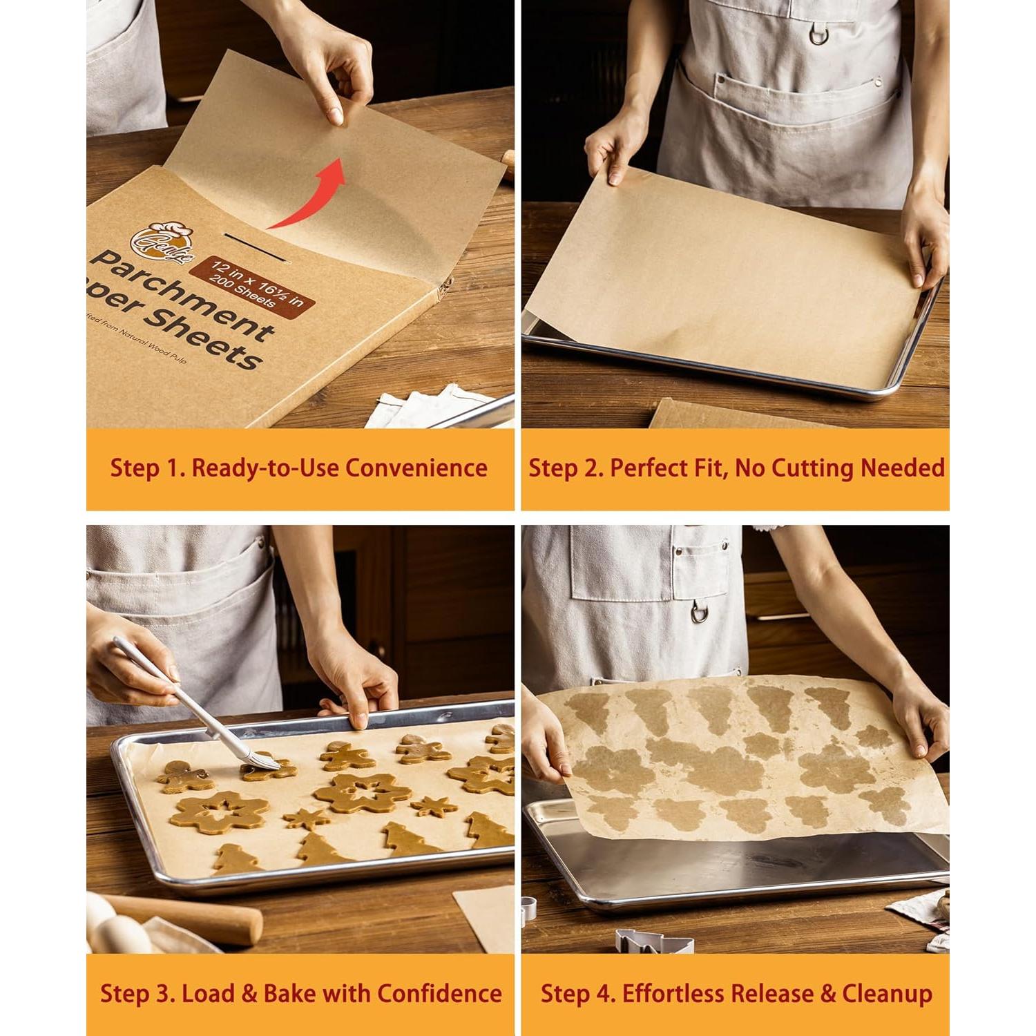 200 Hojas de Papel Pergamino Anti-adherente GENLGE 30.5x42 cm