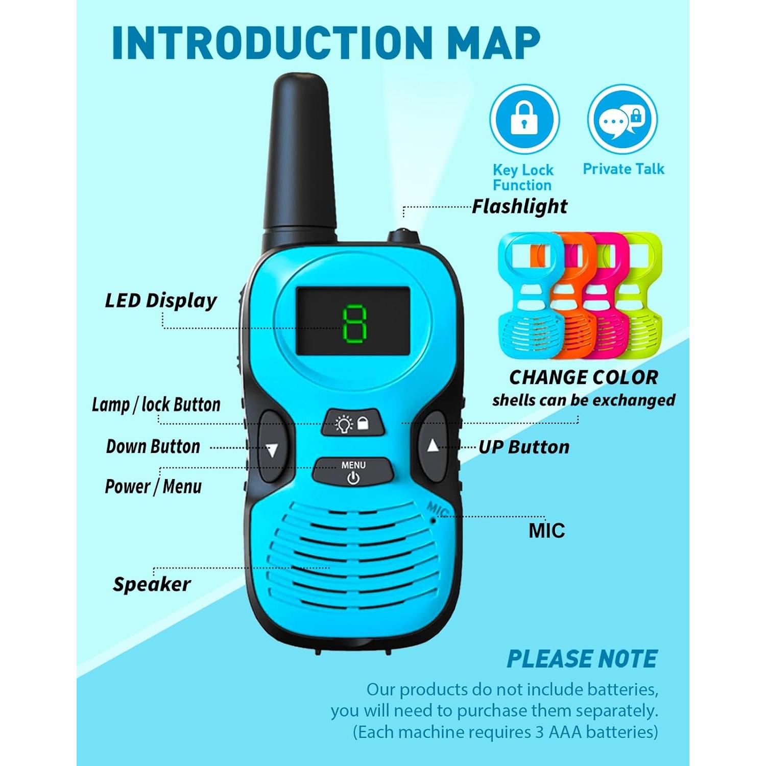Walkie Talkies Hetyue para Niños - Alcance 4,83 km - 4 Pzs