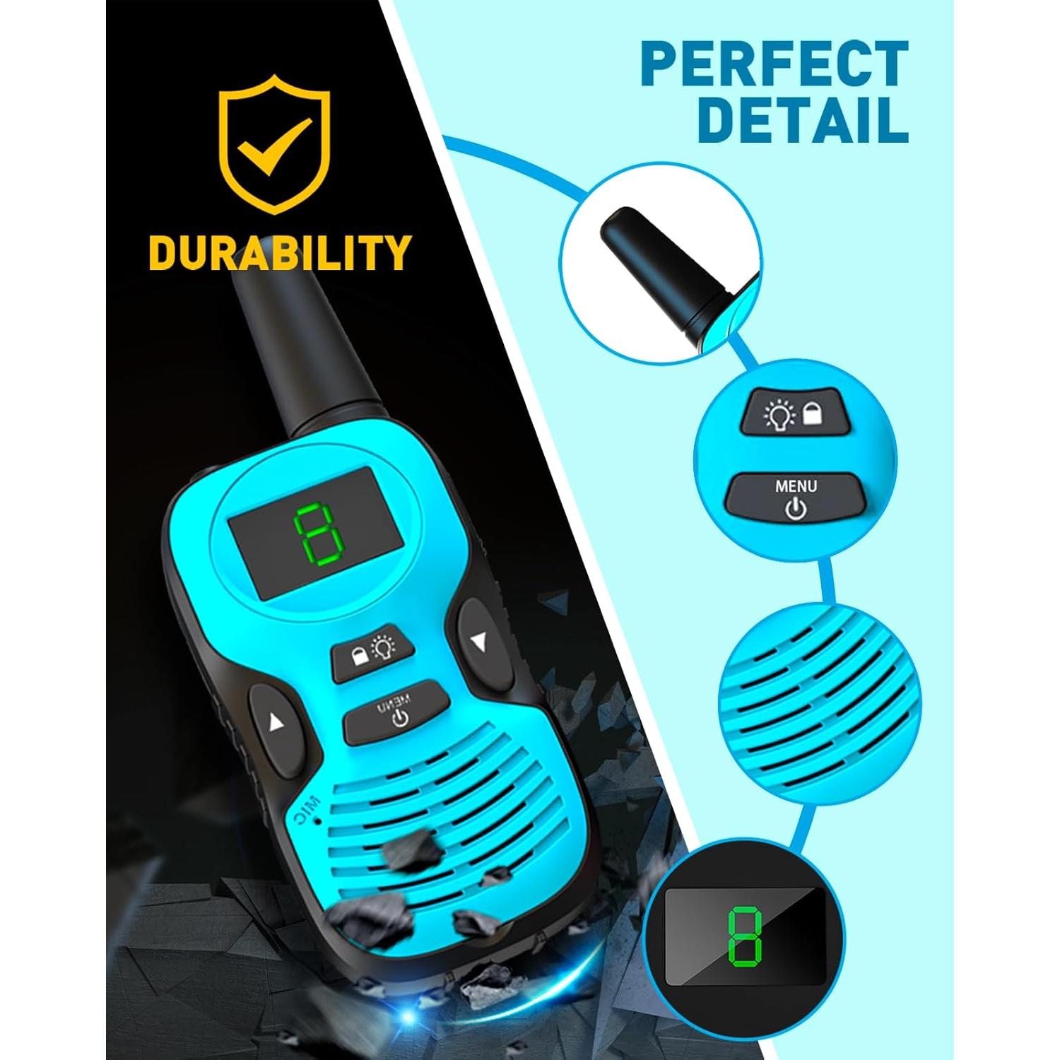 Walkie Talkies Hetyue para Niños - Alcance 4,83 km - 4 Pzs