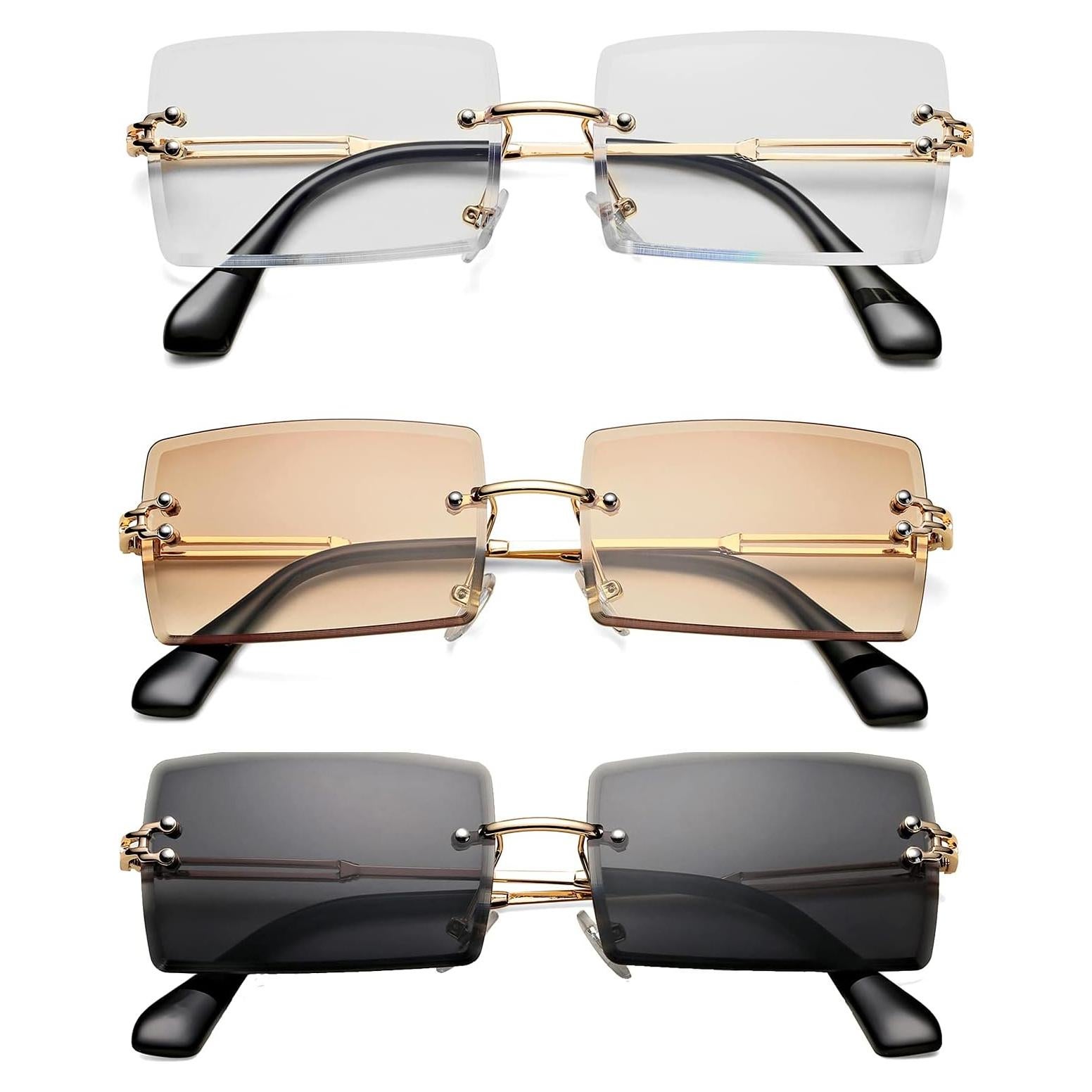 Gafas de Sol Rectangulares UV400 Metal A1 3 Paquete