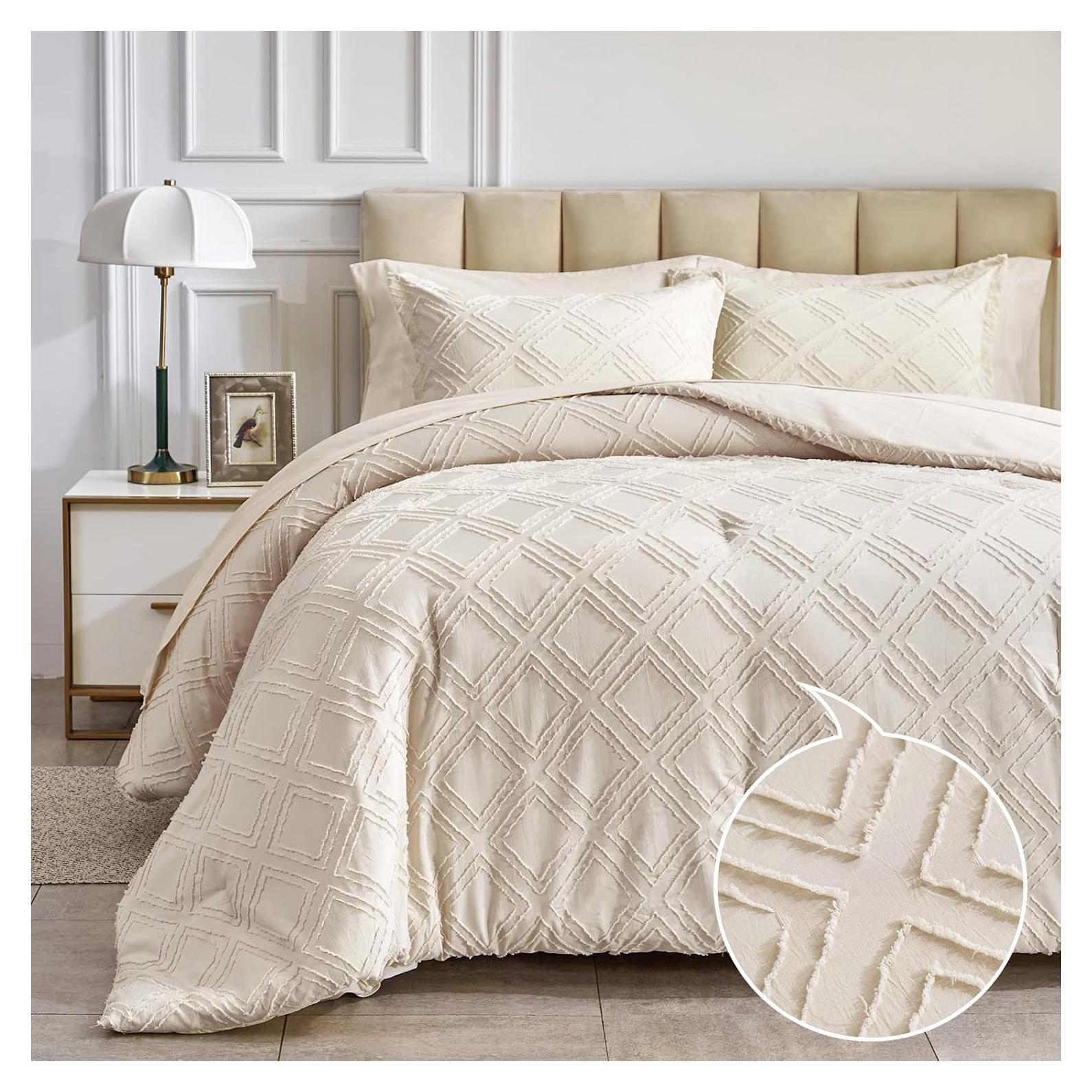 Juego de Edredón Queen 7 Piezas Flysheep Beige Jacquard