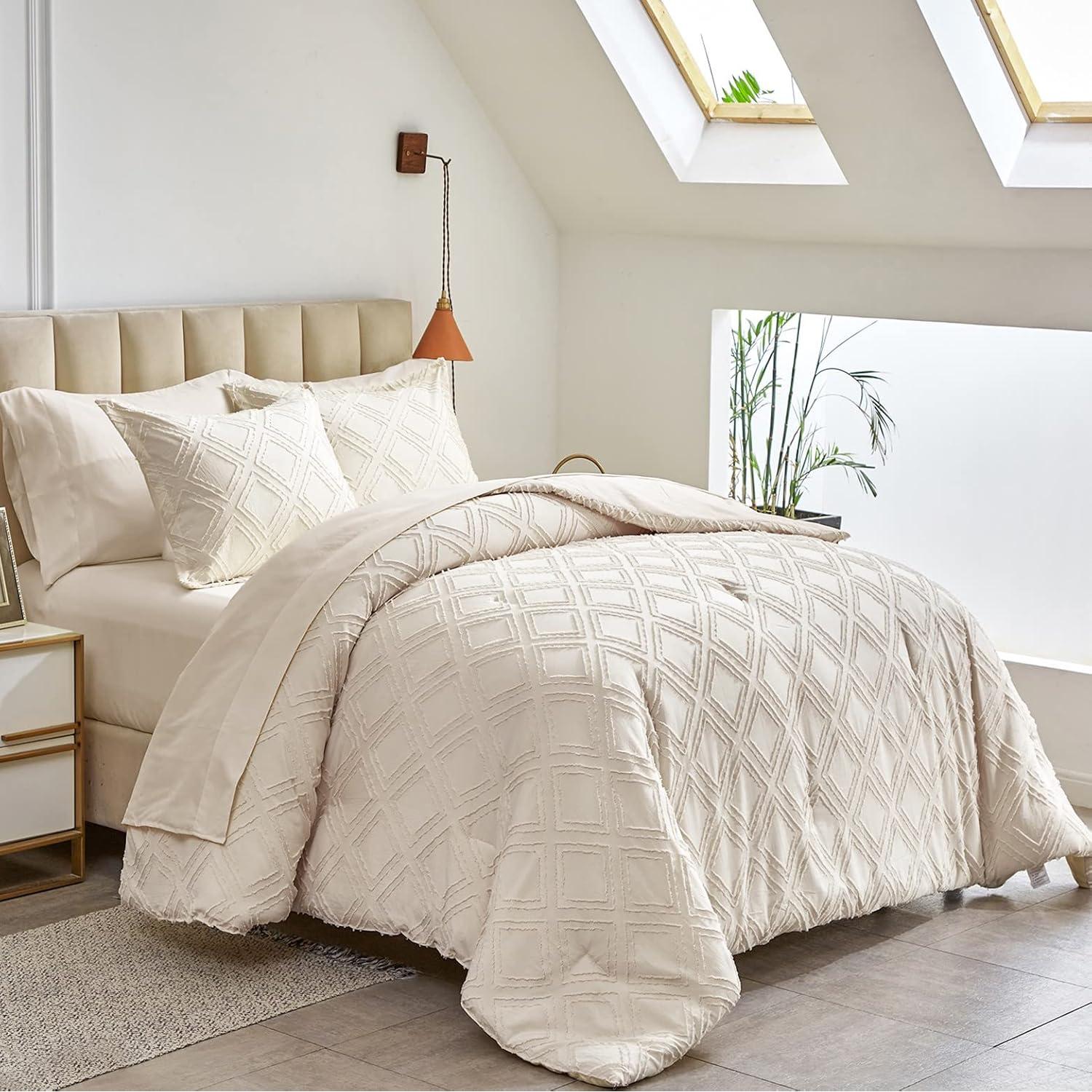 Juego de Edredón Queen 7 Piezas Flysheep Beige Jacquard