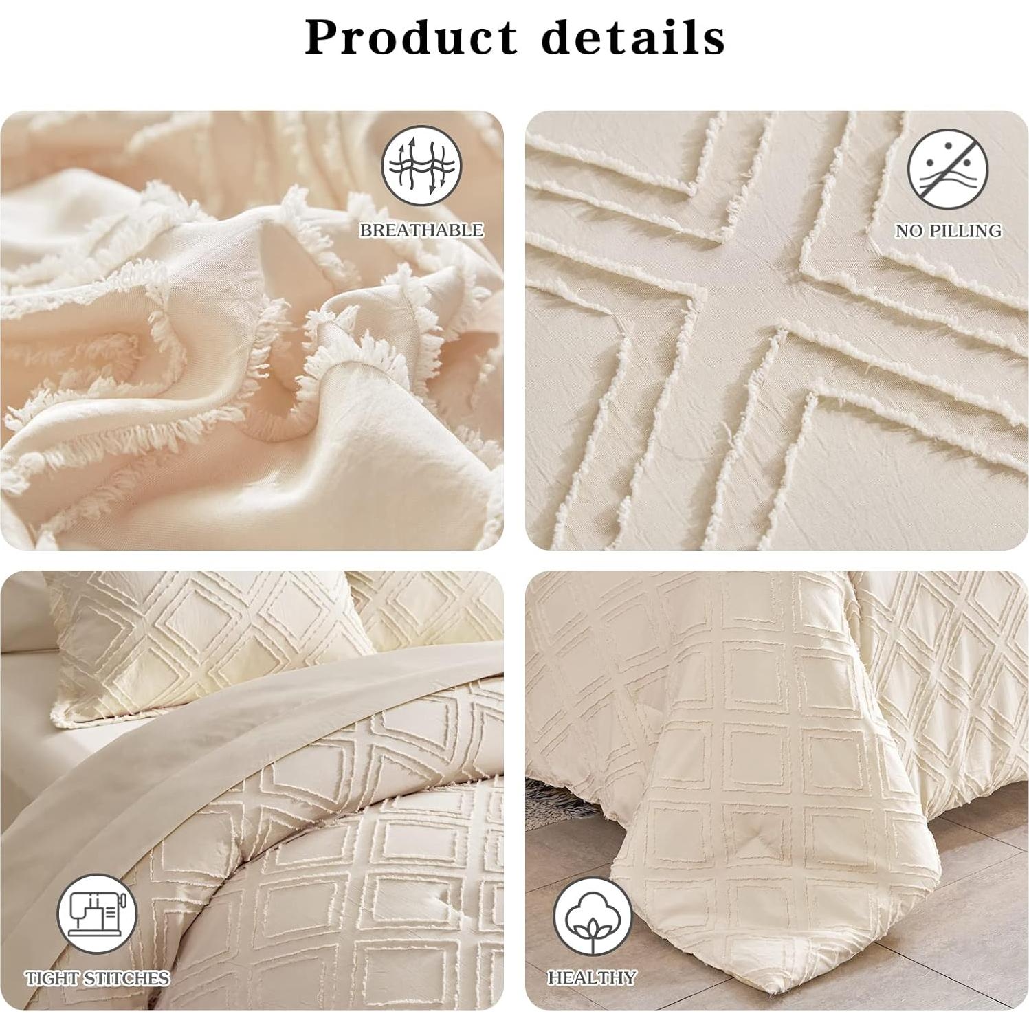 Juego de Edredón Queen 7 Piezas Flysheep Beige Jacquard