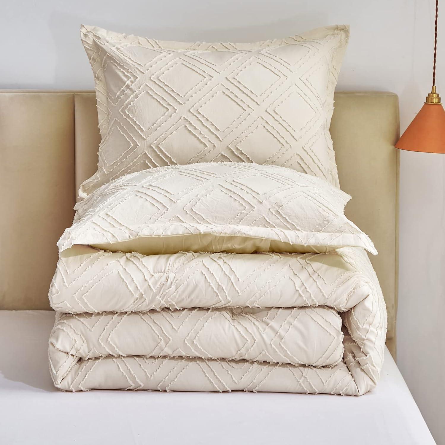 Juego de Edredón Queen 7 Piezas Flysheep Beige Jacquard