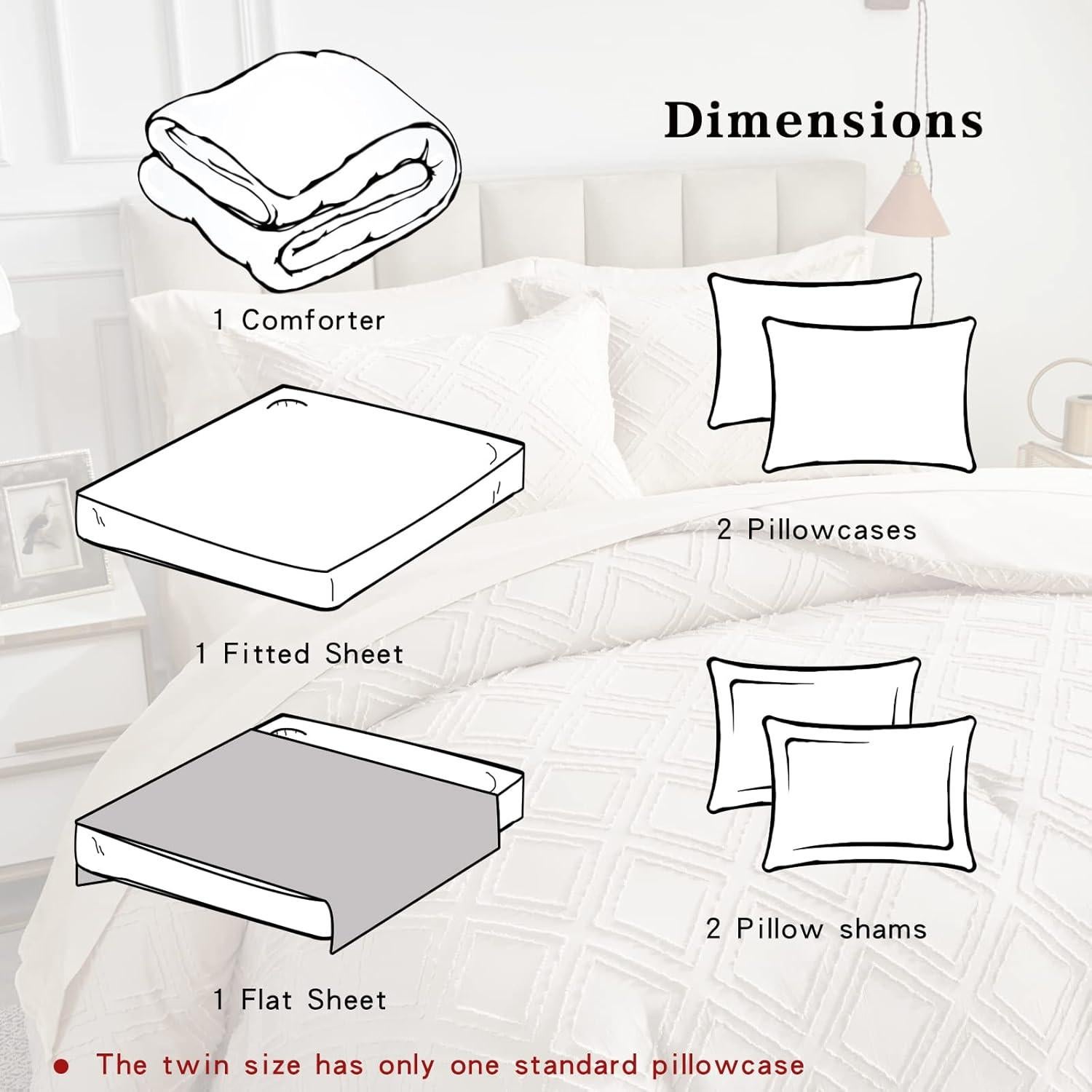 Juego de Edredón Queen 7 Piezas Flysheep Beige Jacquard