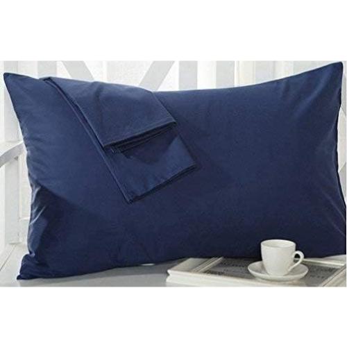 Funda de Almohada de Viaje 35.56x50.8 cm Algodón Egipcio Azul Marino - Juego de 2