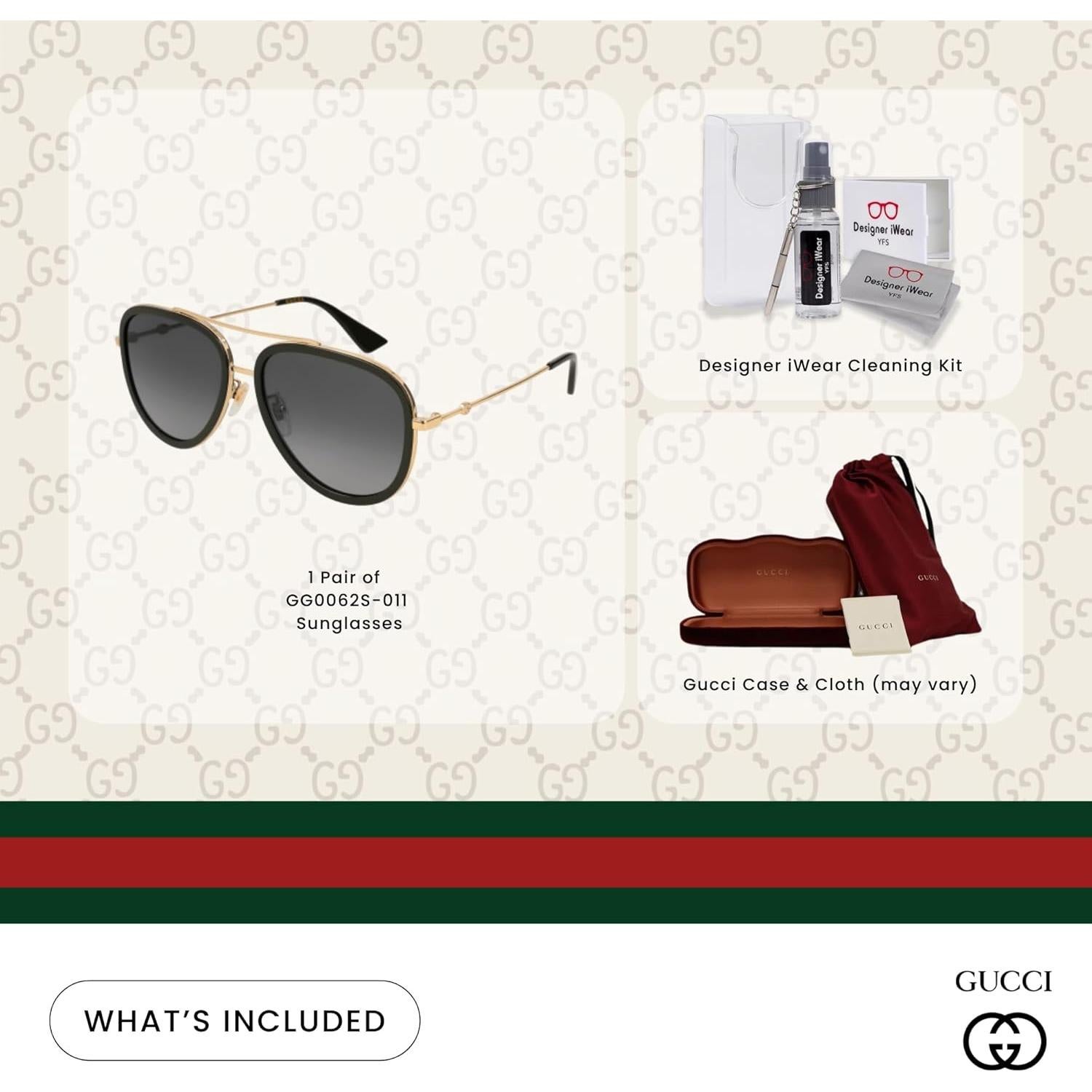 Gafas de sol Gucci GG0062S Oro/Gris + Kit de cuidado iWear