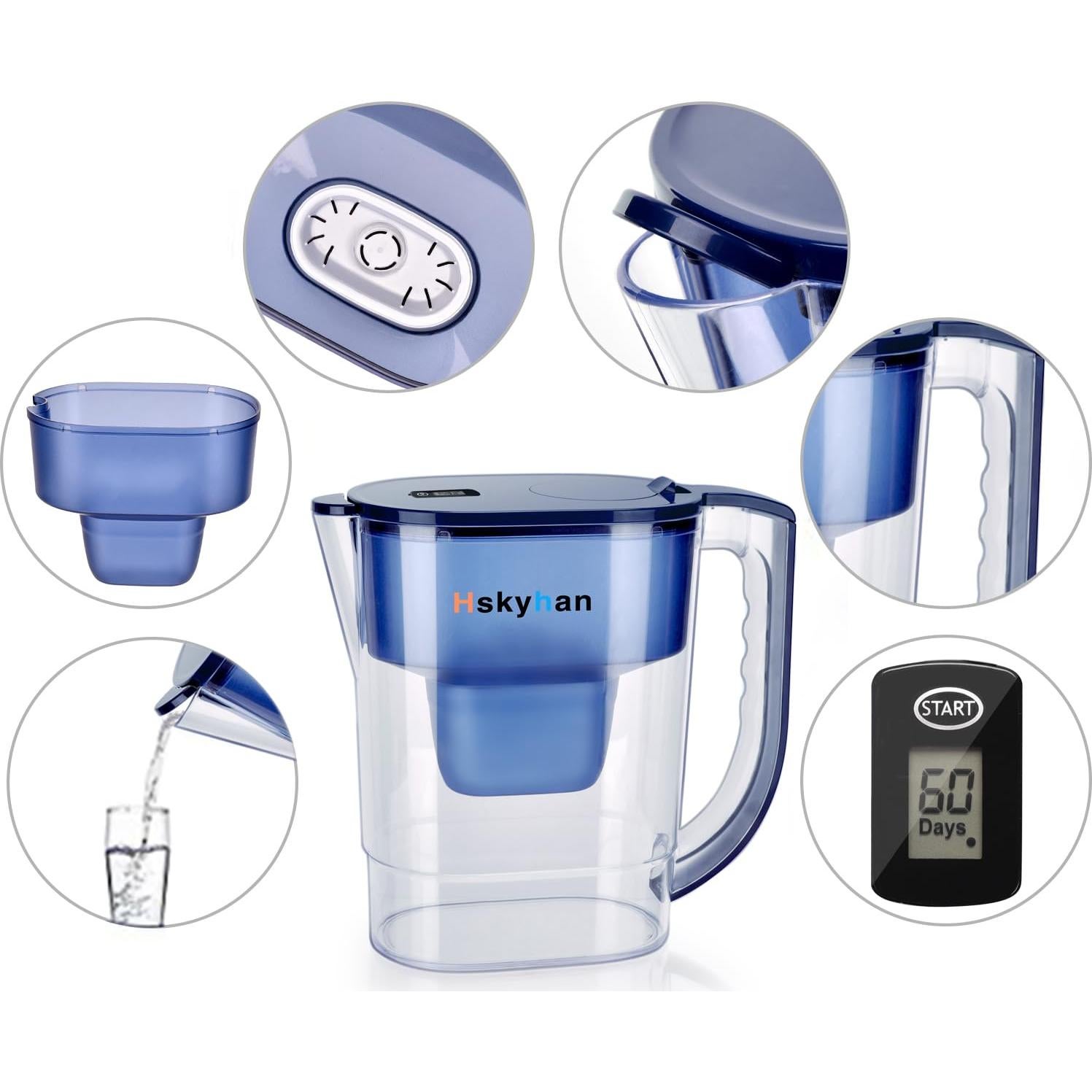 Jarra de Filtro de Agua Alcalina Hskyhan 3.8L - 7 Etapas, Azul
