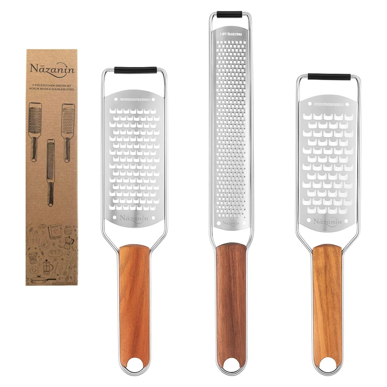 Set de Ralladores NAZANIN 3 Piezas Acero Inoxidable y Madera