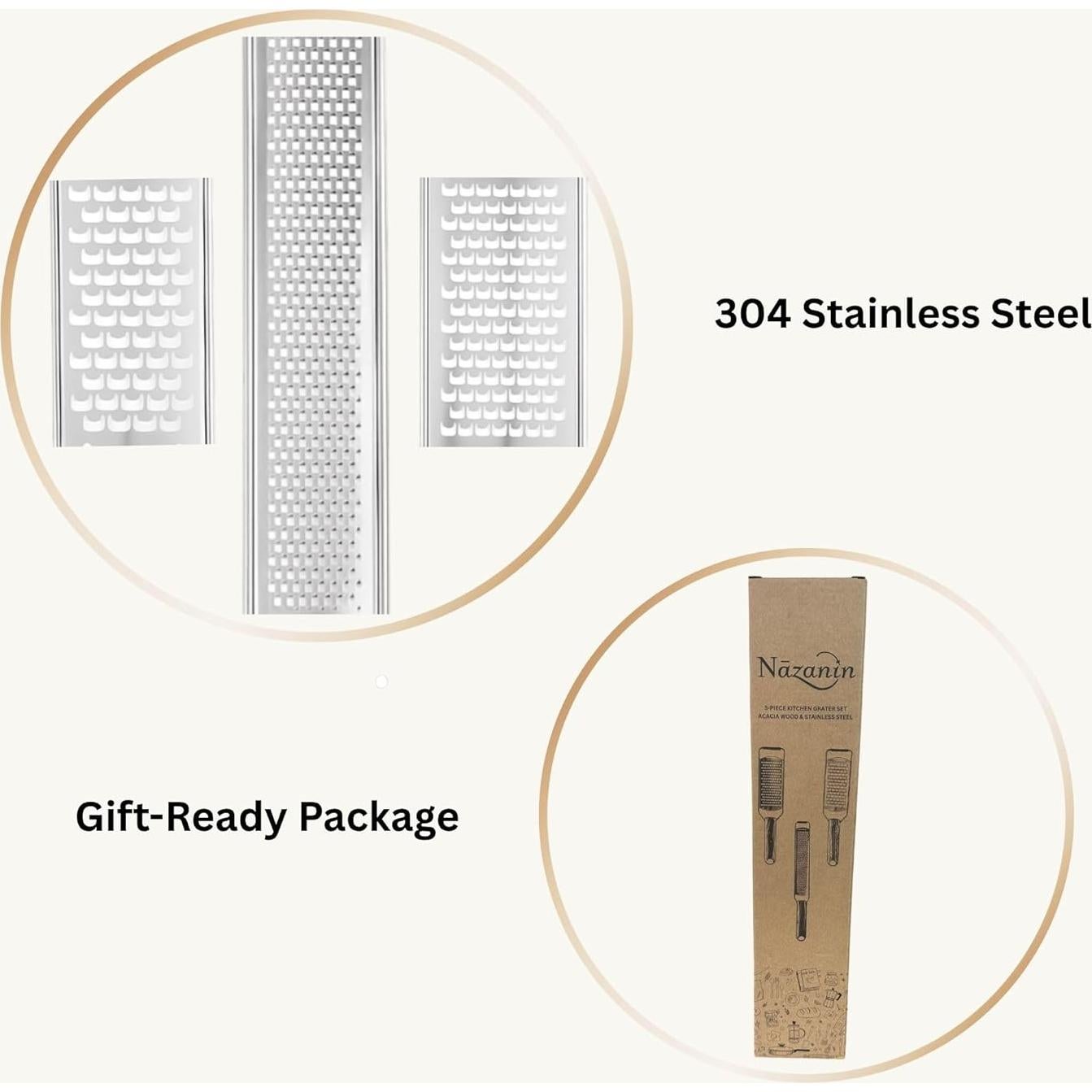 Set de Ralladores NAZANIN 3 Piezas Acero Inoxidable y Madera