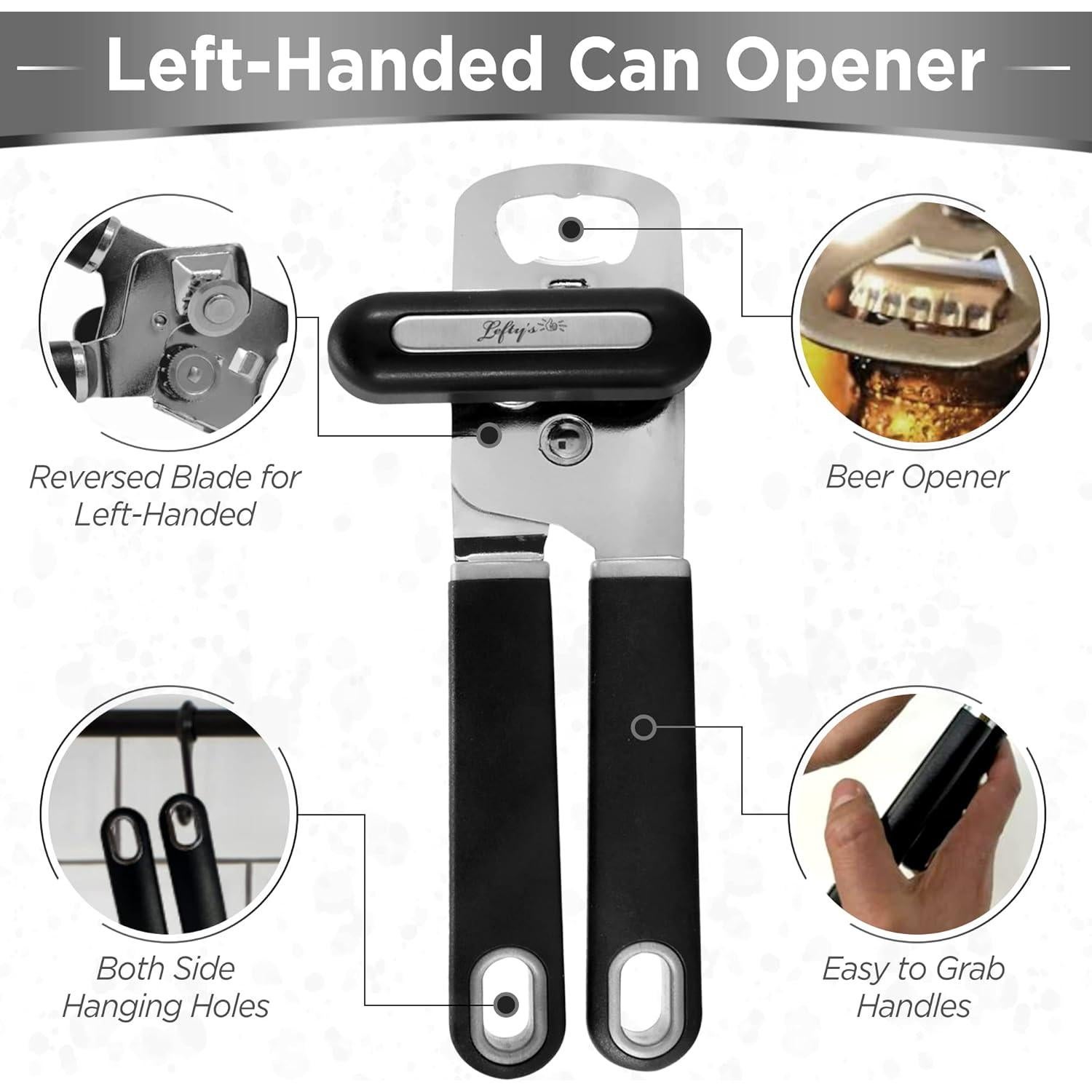 Abrelatas para zurdos Lefty - Acero inoxidable negro 20.32 cm