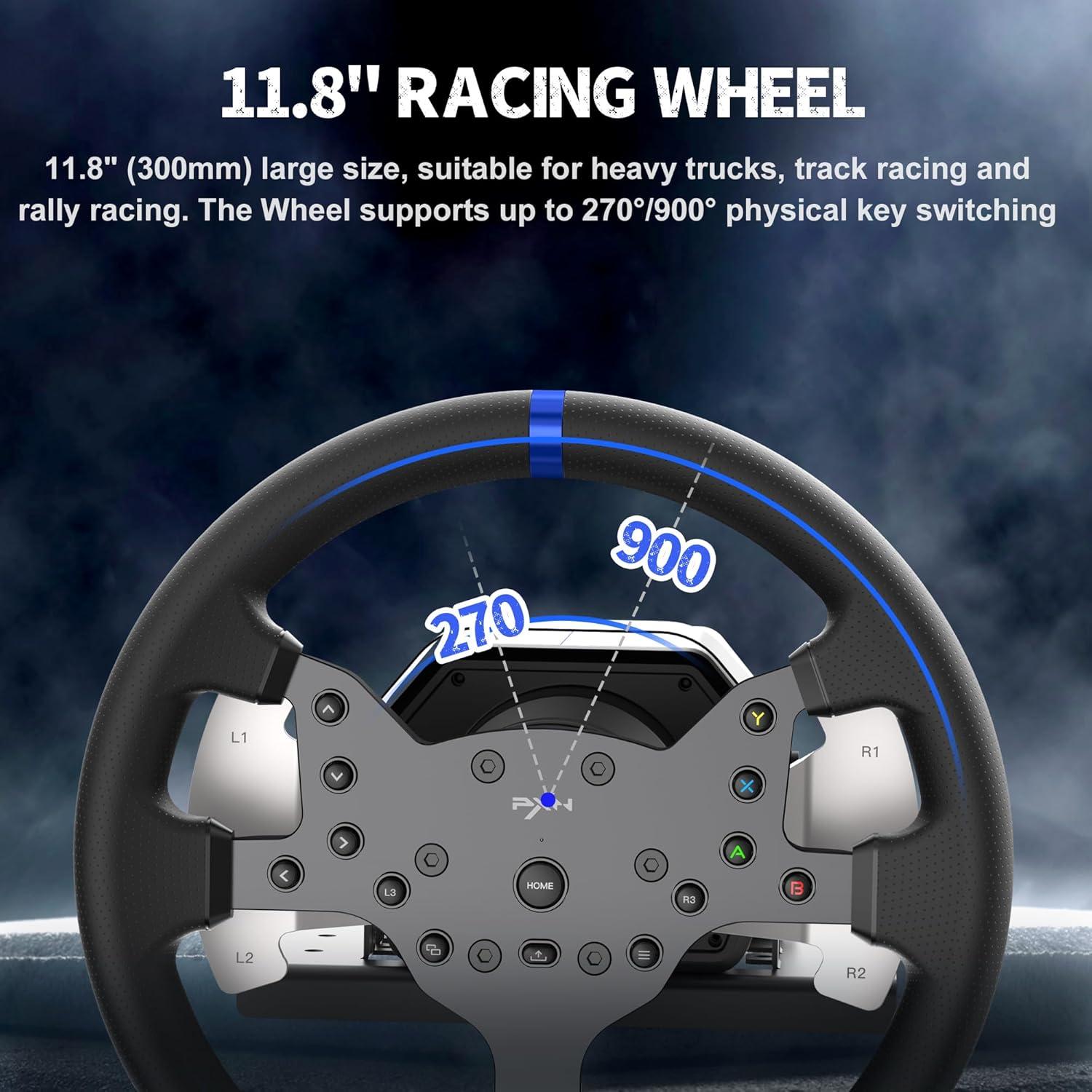 PXN V99 Force Feedback Steering Wheel, 270-900 Degree, with 3 - Pedals and Shifter Bundle for PC, PS4, Xbox One, Xbox Series X/S