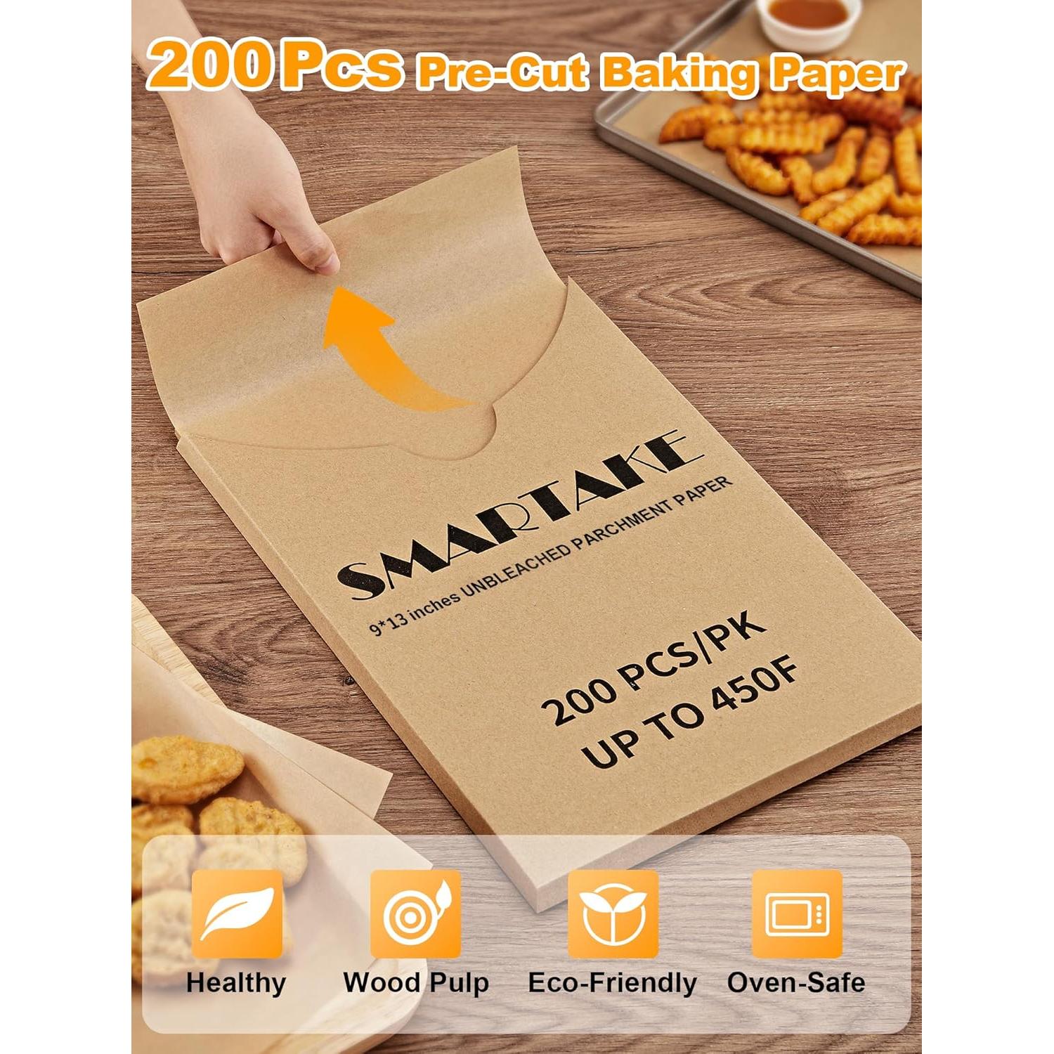 Hojas de Papel Pergamino SMARTAKE 200 Pcs 23x33 cm Antiadherentes