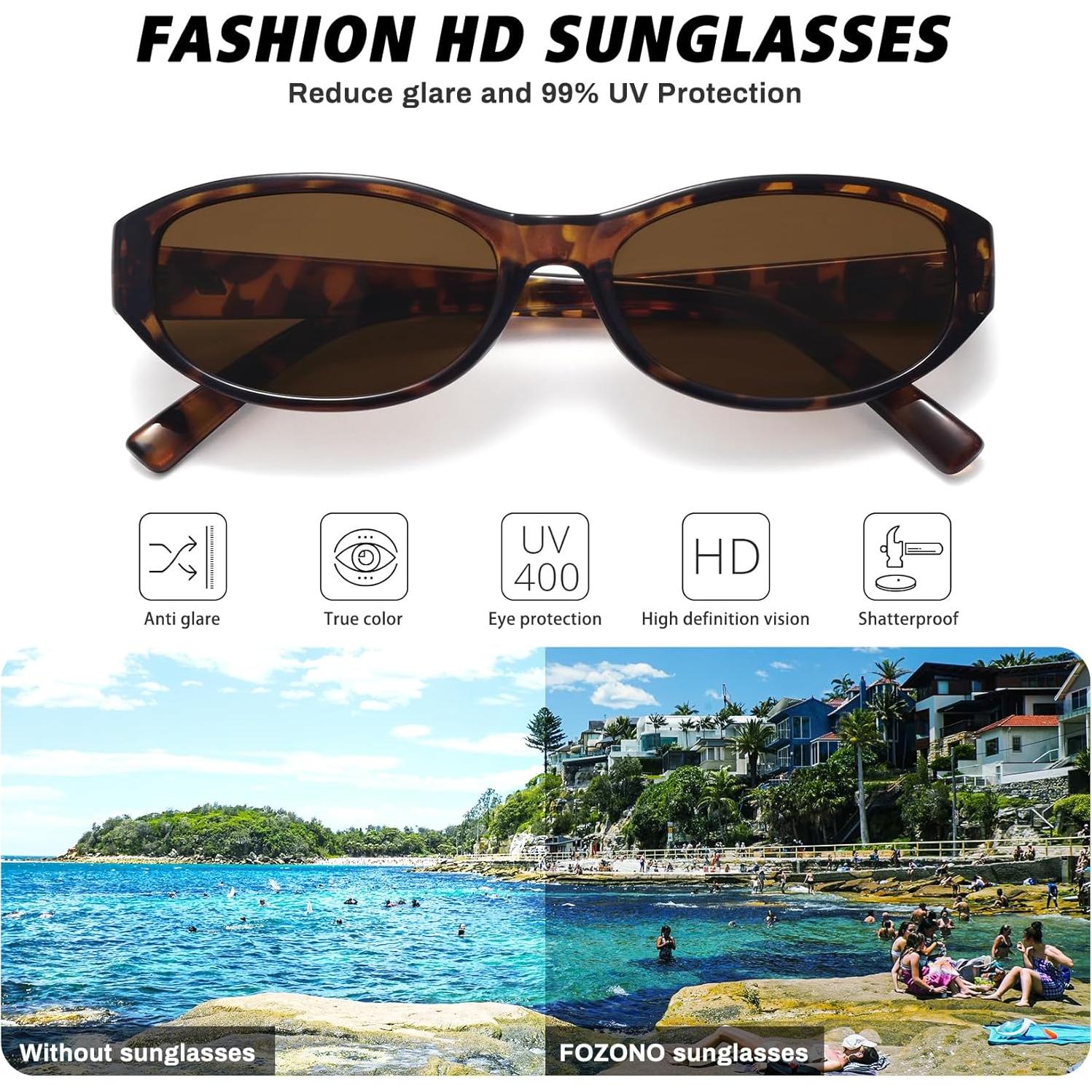 Gafas de sol ovaladas Fozono UV400 vintage para mujer