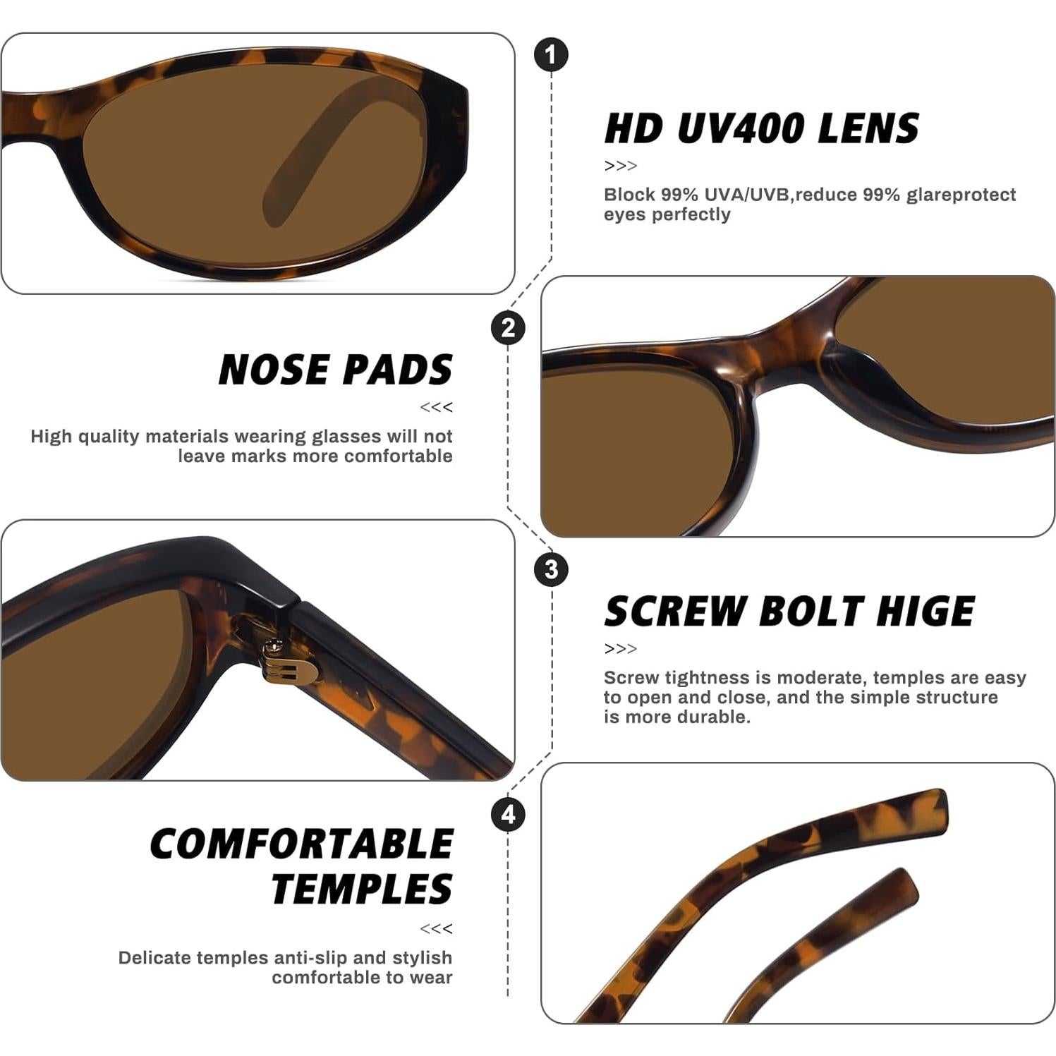 Gafas de sol ovaladas Fozono UV400 vintage para mujer