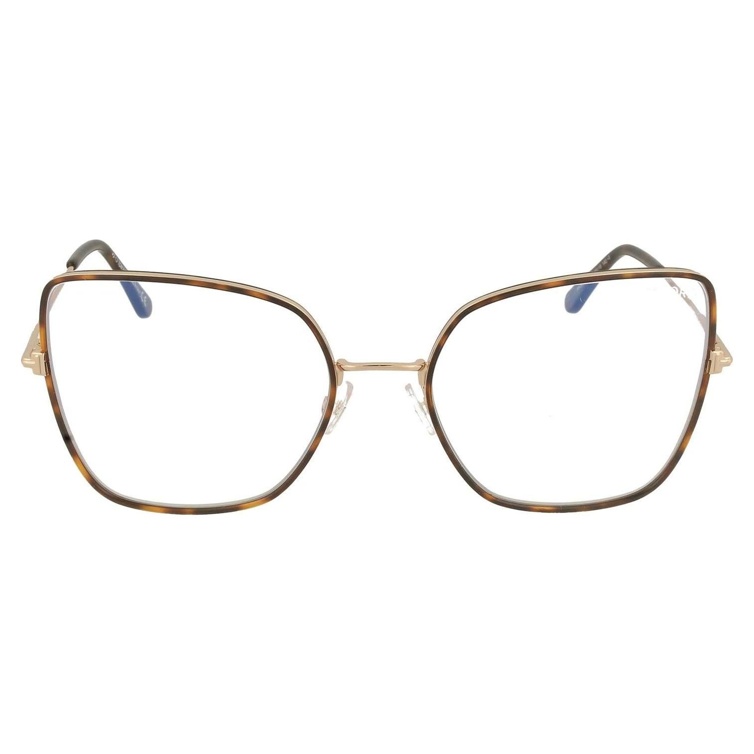 Tom Ford FT5630-B56052 Havana/Blue Lens Mirror Eyeglasses, Shiny Dark Havana, Shiny Rose Gold / Blue Block Le, 56/19/140