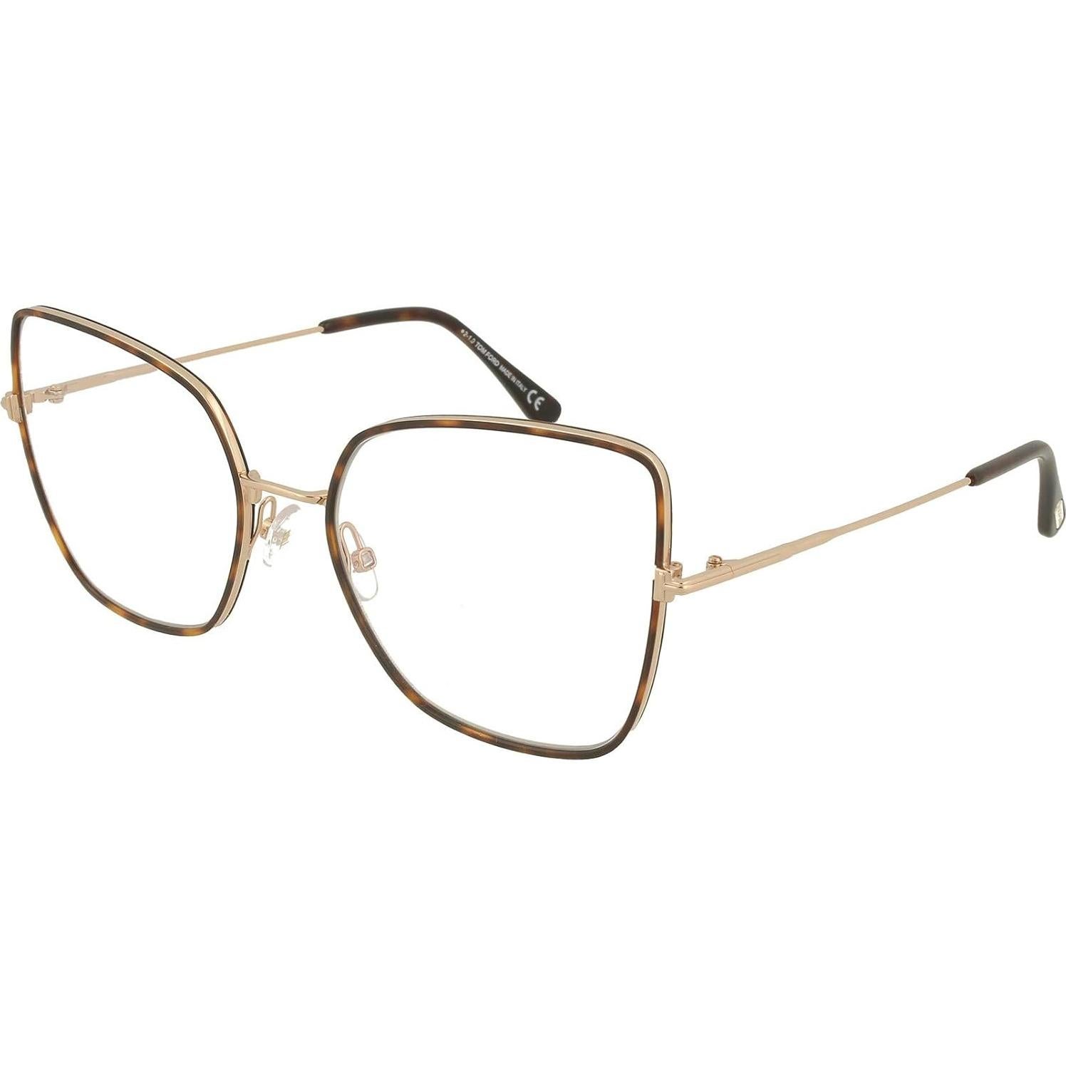 Tom Ford FT5630-B56052 Havana/Blue Lens Mirror Eyeglasses, Shiny Dark Havana, Shiny Rose Gold / Blue Block Le, 56/19/140