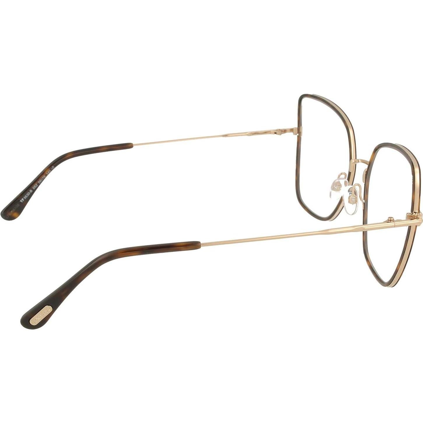 Tom Ford FT5630-B56052 Havana/Blue Lens Mirror Eyeglasses, Shiny Dark Havana, Shiny Rose Gold / Blue Block Le, 56/19/140