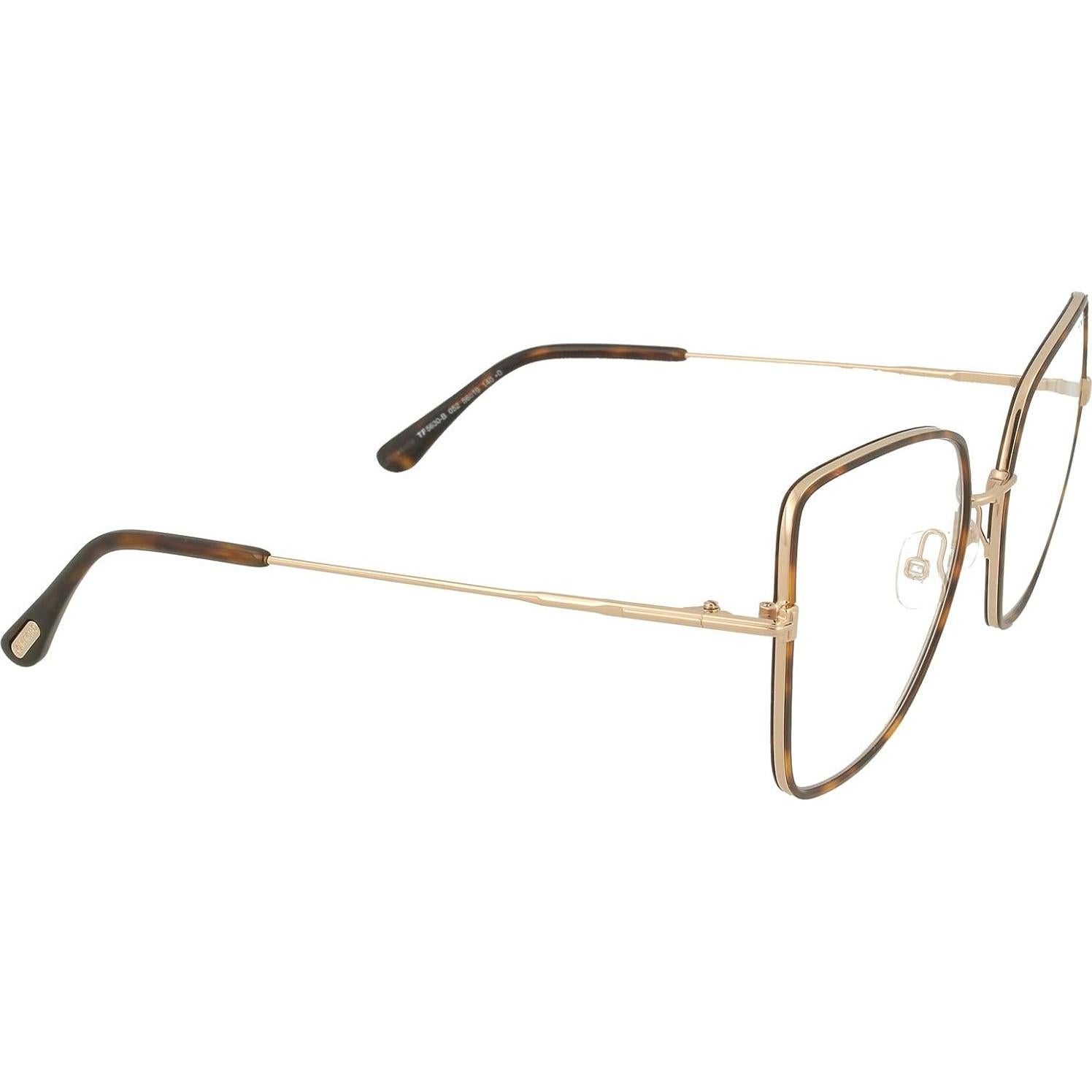 Tom Ford FT5630-B56052 Havana/Blue Lens Mirror Eyeglasses, Shiny Dark Havana, Shiny Rose Gold / Blue Block Le, 56/19/140