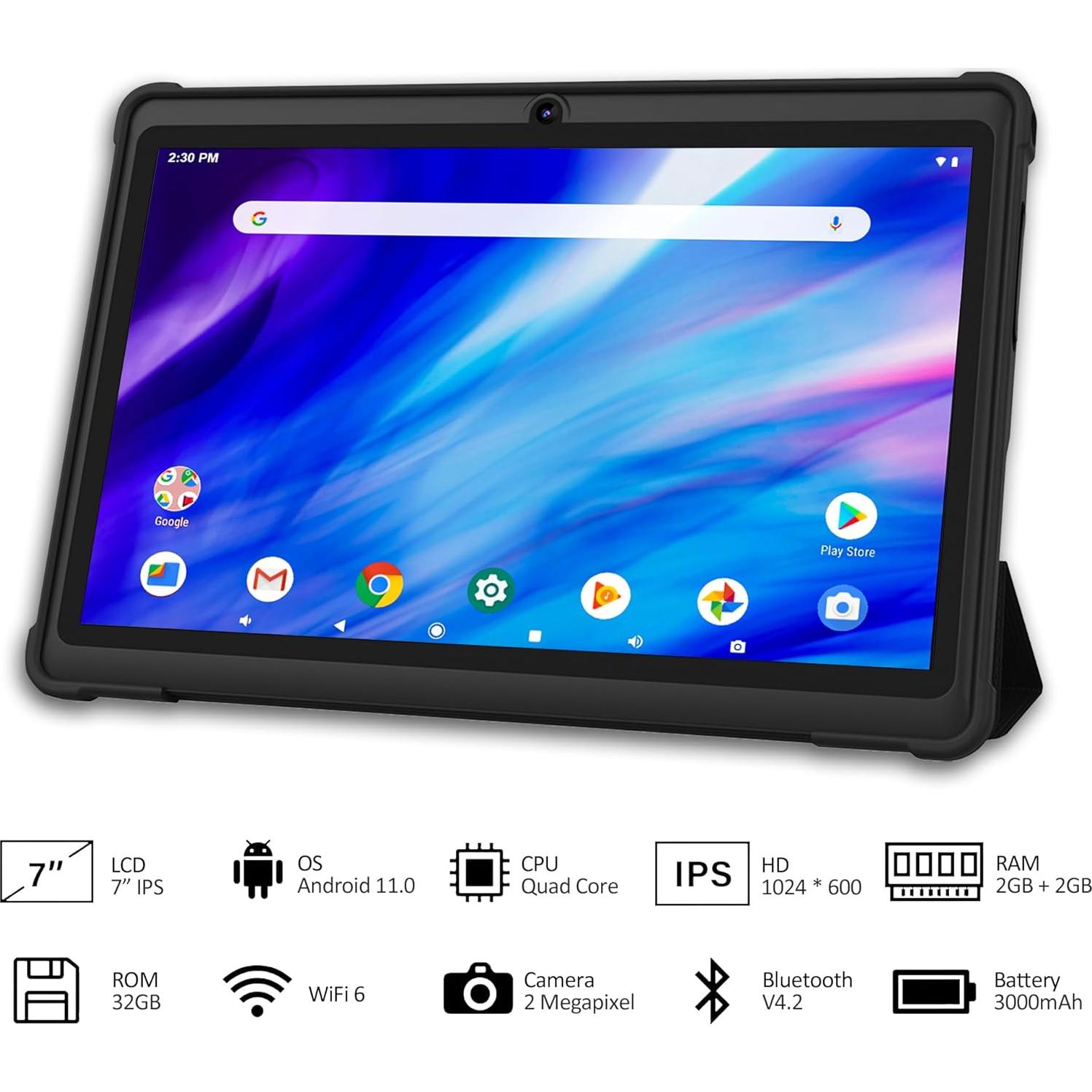 Tablet VOLENTEX 7" Android 11 32GB 2GB RAM Funda Negra