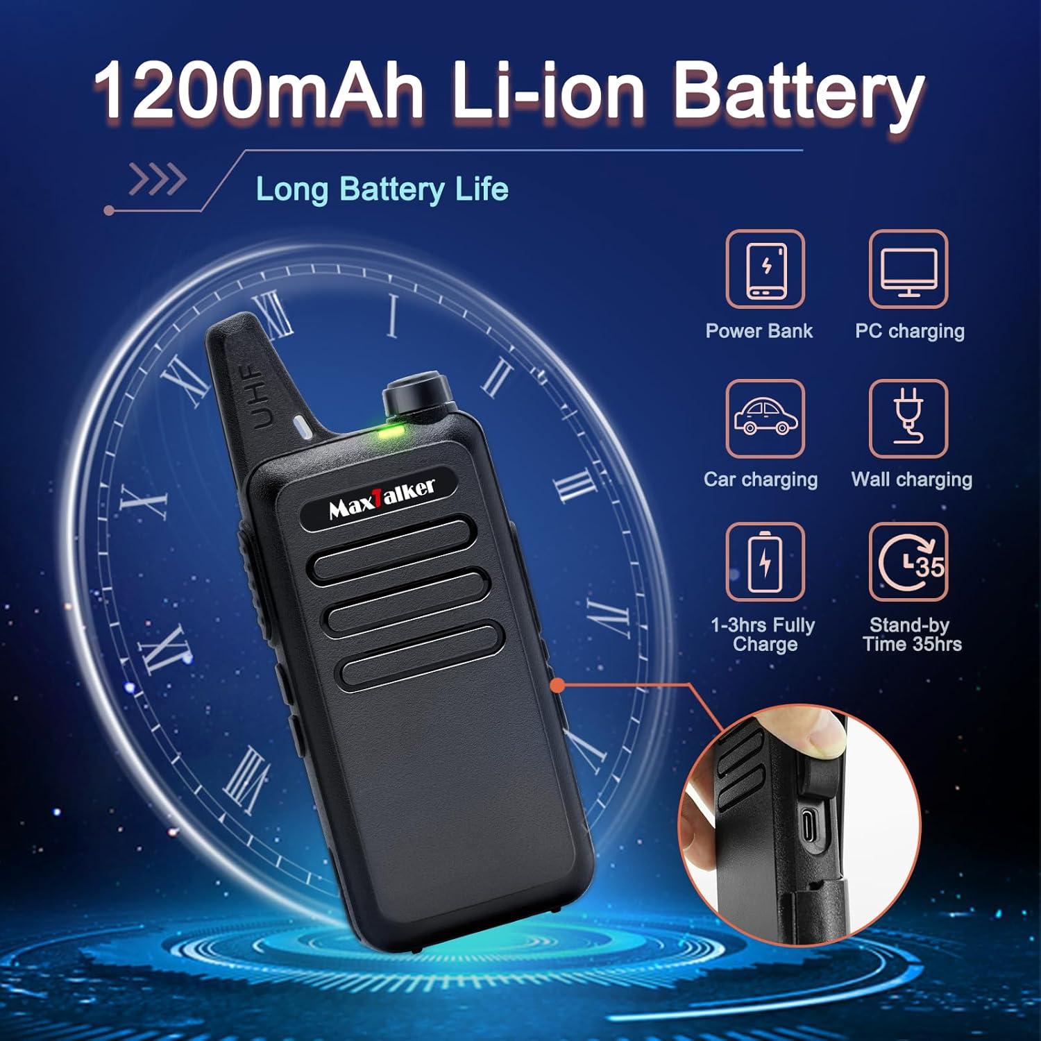 Walkie Talkies Recargables MaxTalker MT1 4 Pzs Largo Alcance