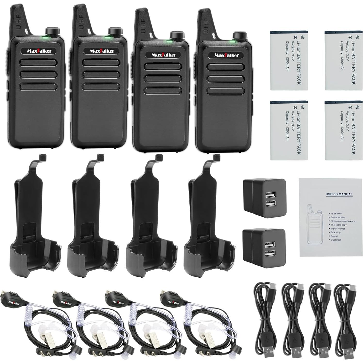 Walkie Talkies Recargables MaxTalker MT1 4 Pzs Largo Alcance