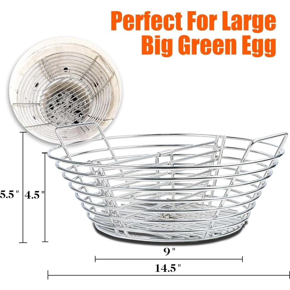 Canasta de Carbón de Acero Inoxidable DOLAMOTY para Big Green Egg Grande