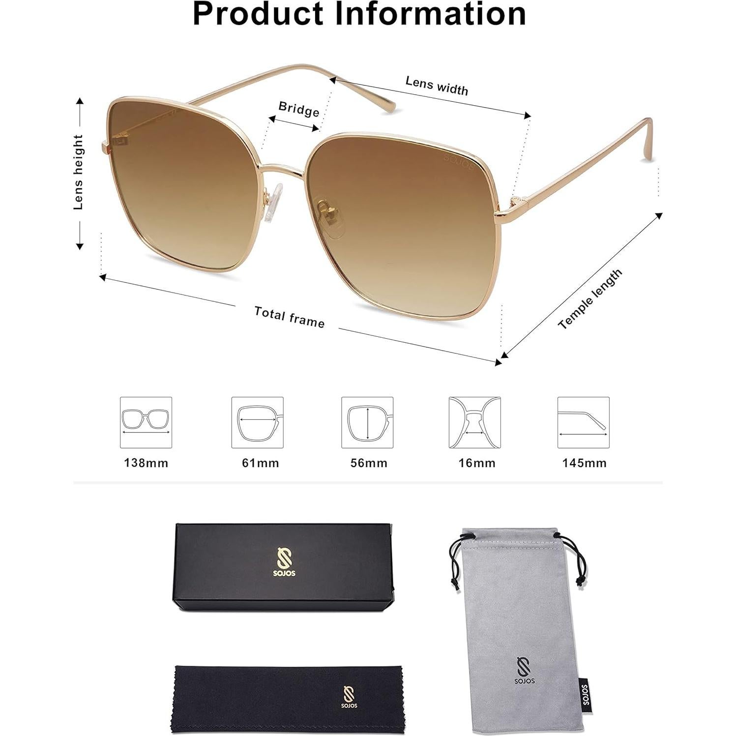 Gafas de sol cuadradas SOJOS SJ1146 con lentes UV400