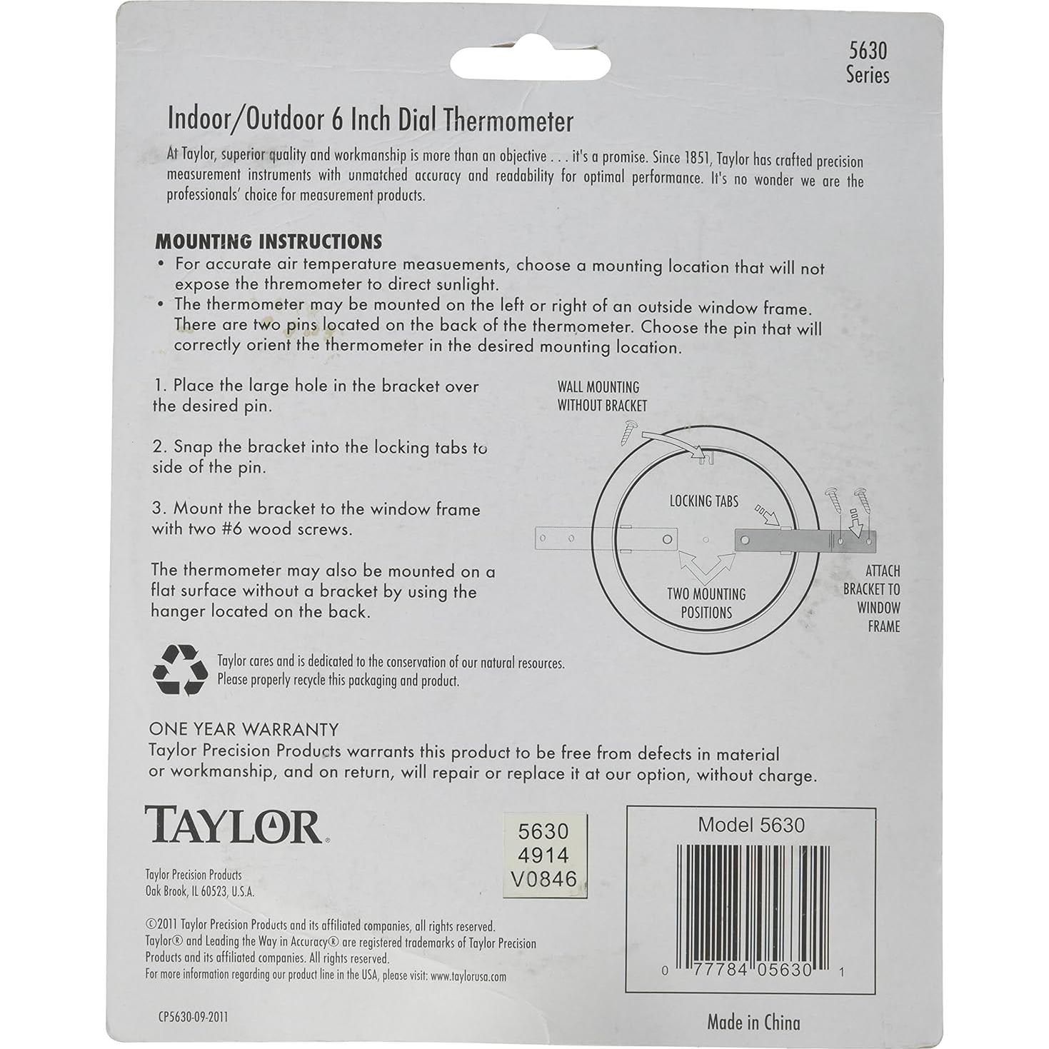 Termómetro de Dial Taylor Precision 5630 17.9 cm