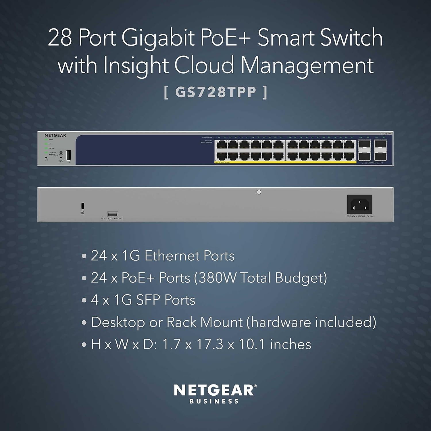 Interruptor Inteligente NETGEAR GS728TPP 28 Puertos PoE+ 380W