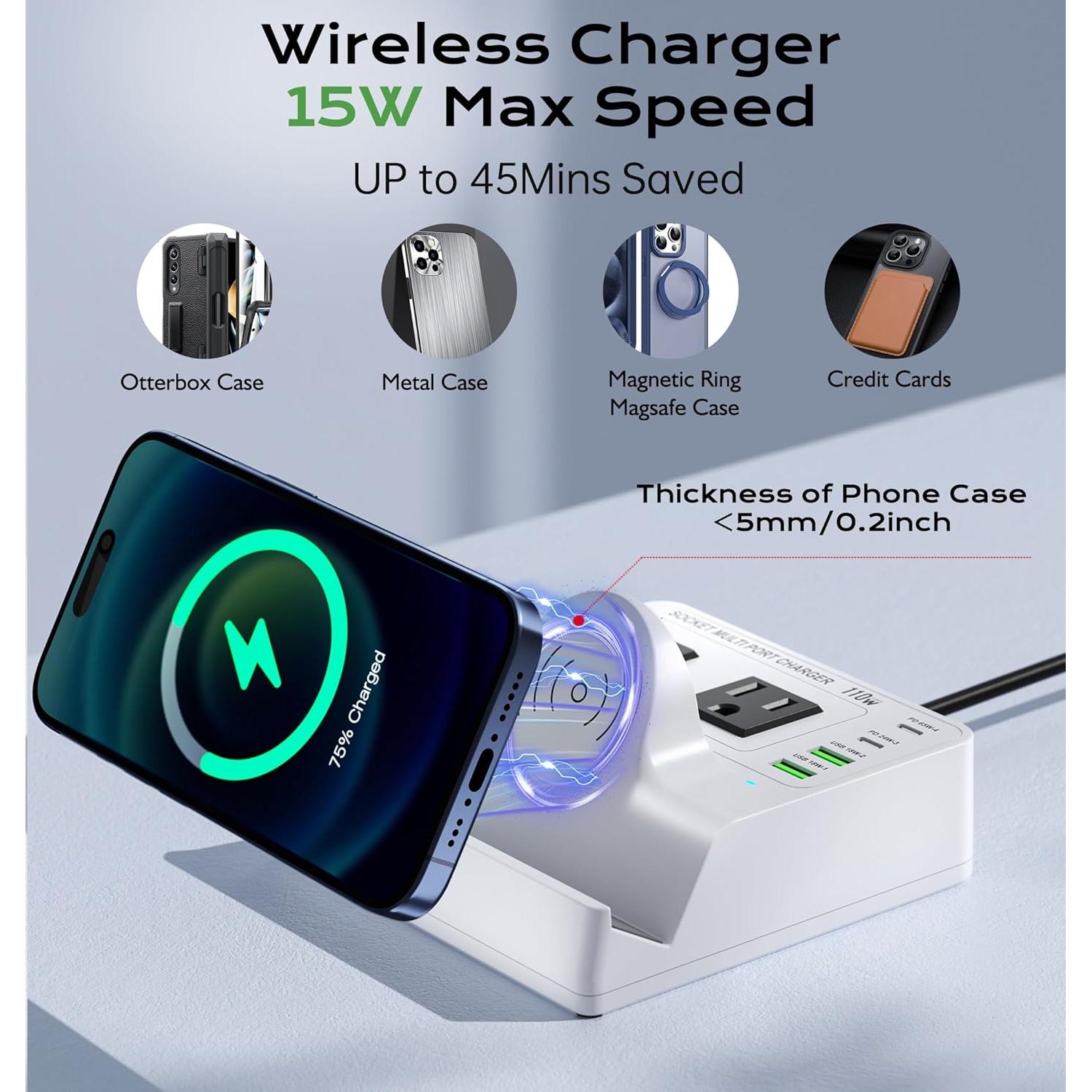 Estación de Carga USB C TOPOINT 7 en 1 65W Cargador Inalámbrico