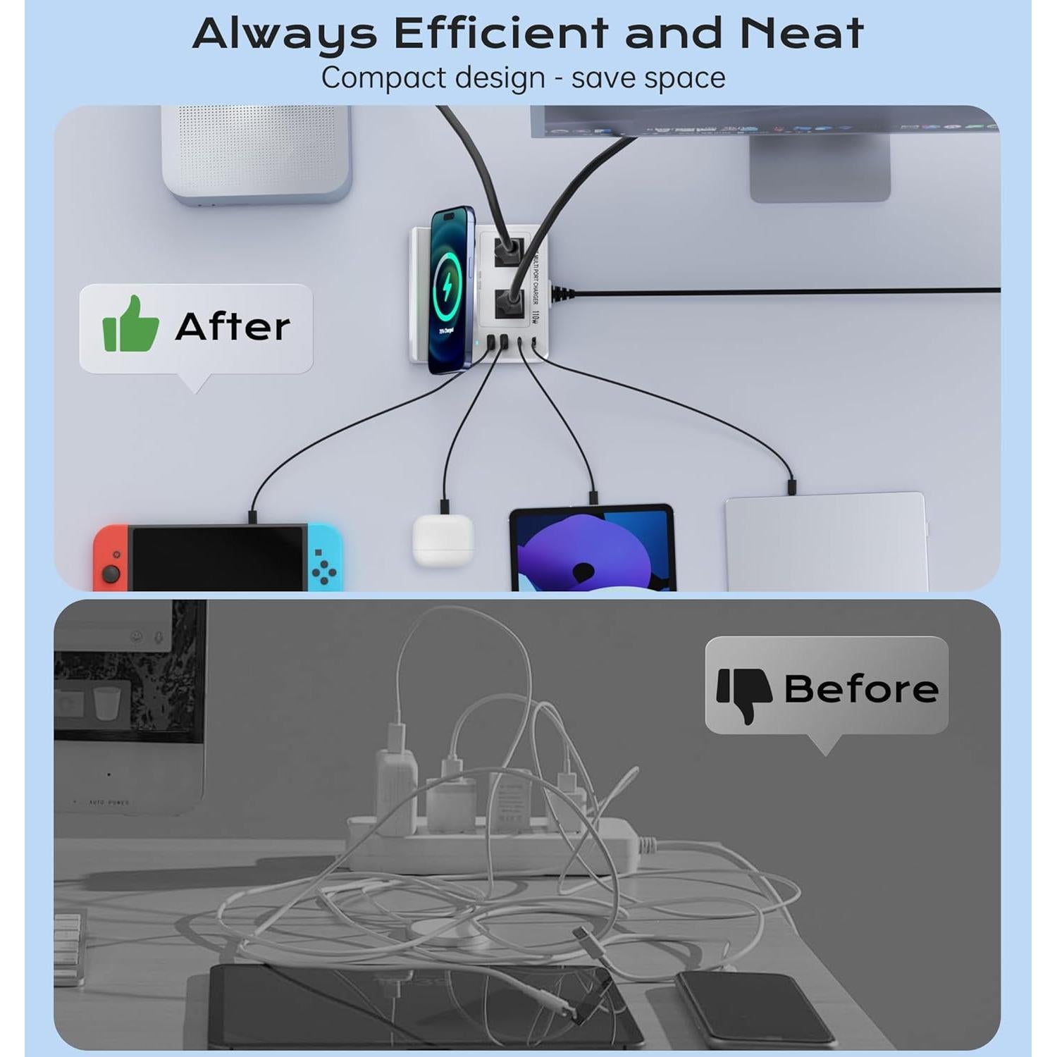 Estación de Carga USB C TOPOINT 7 en 1 65W Cargador Inalámbrico