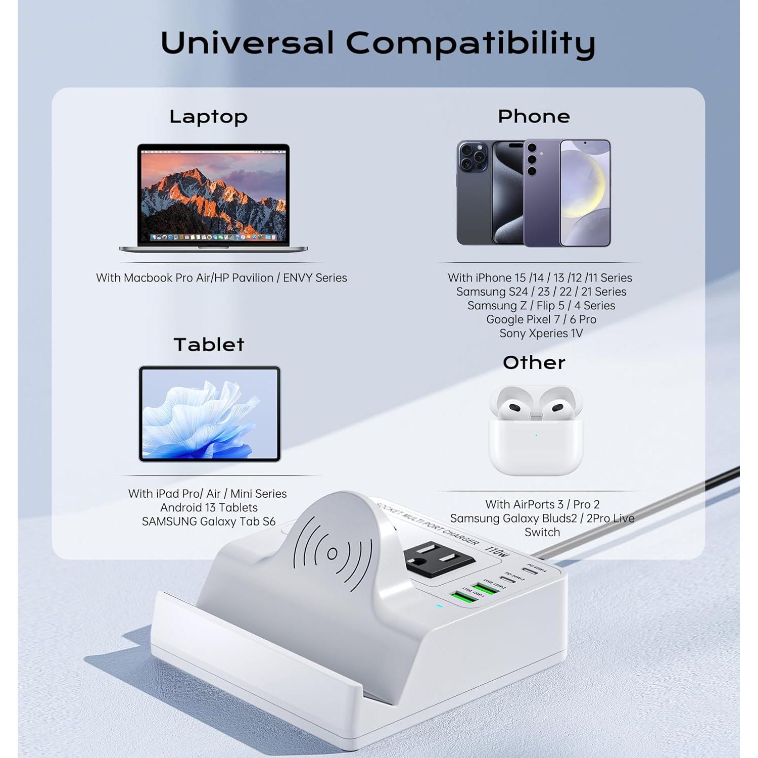 Estación de Carga USB C TOPOINT 7 en 1 65W Cargador Inalámbrico