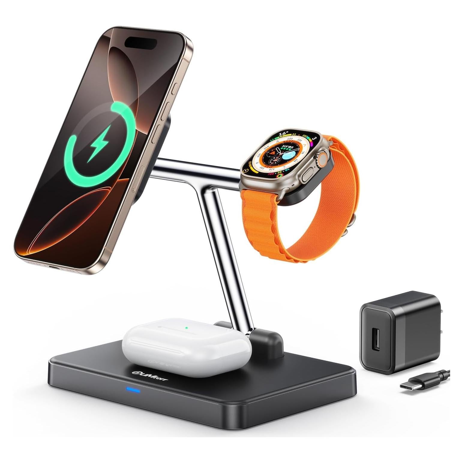 DUMTERR Estación Carga Inalámbrica 3 en 1 para iPhone 16/15/14/13/12