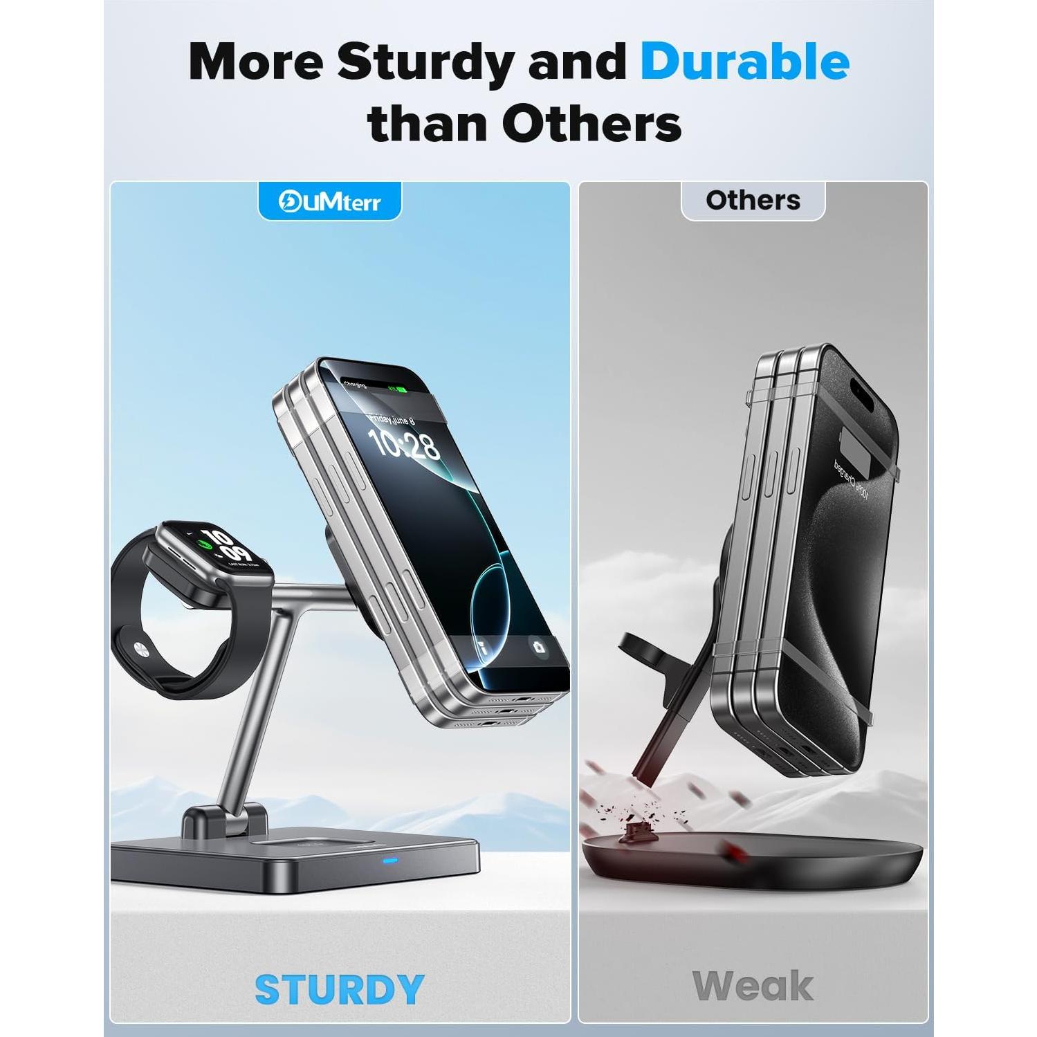 DUMTERR Estación Carga Inalámbrica 3 en 1 para iPhone 16/15/14/13/12