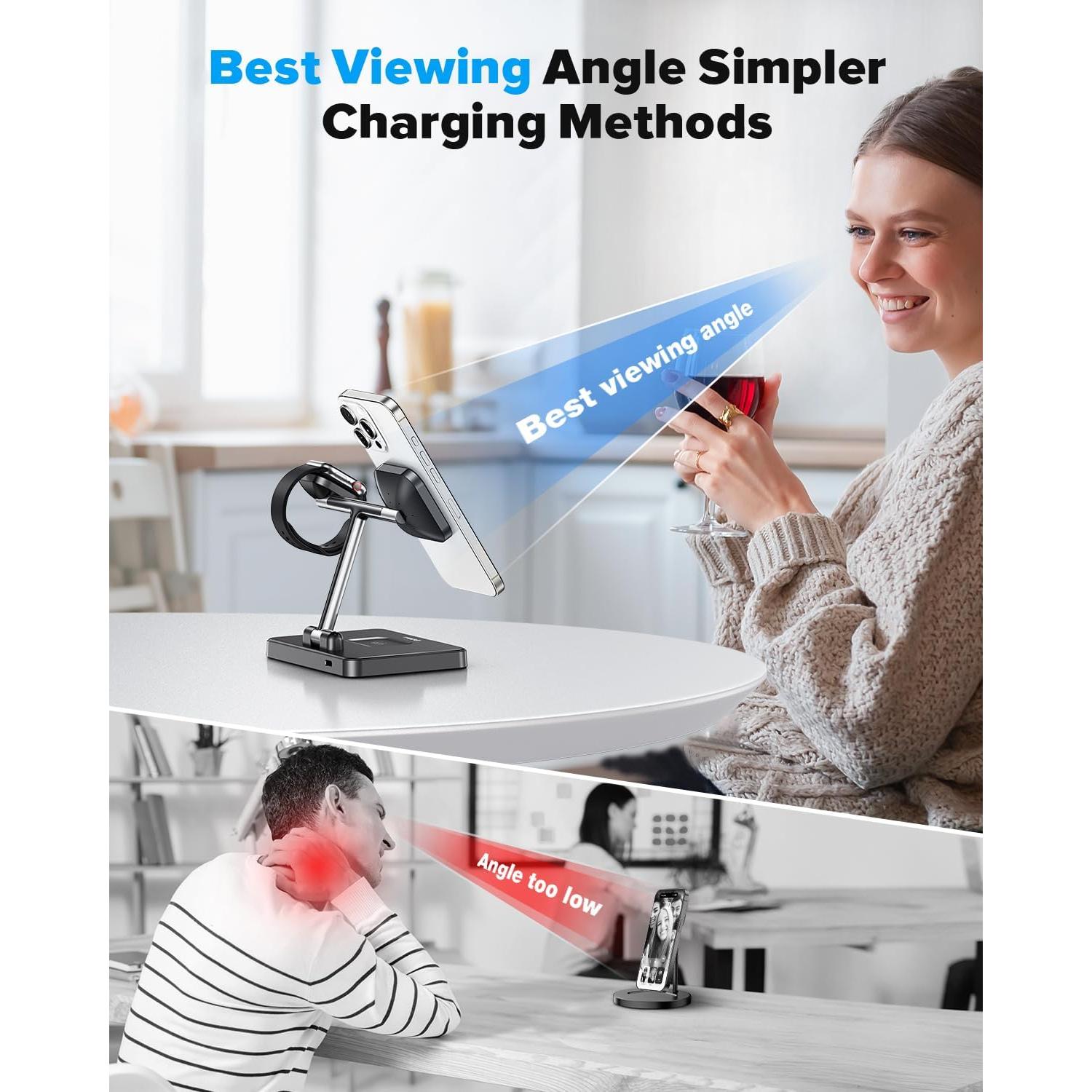 DUMTERR Estación Carga Inalámbrica 3 en 1 para iPhone 16/15/14/13/12