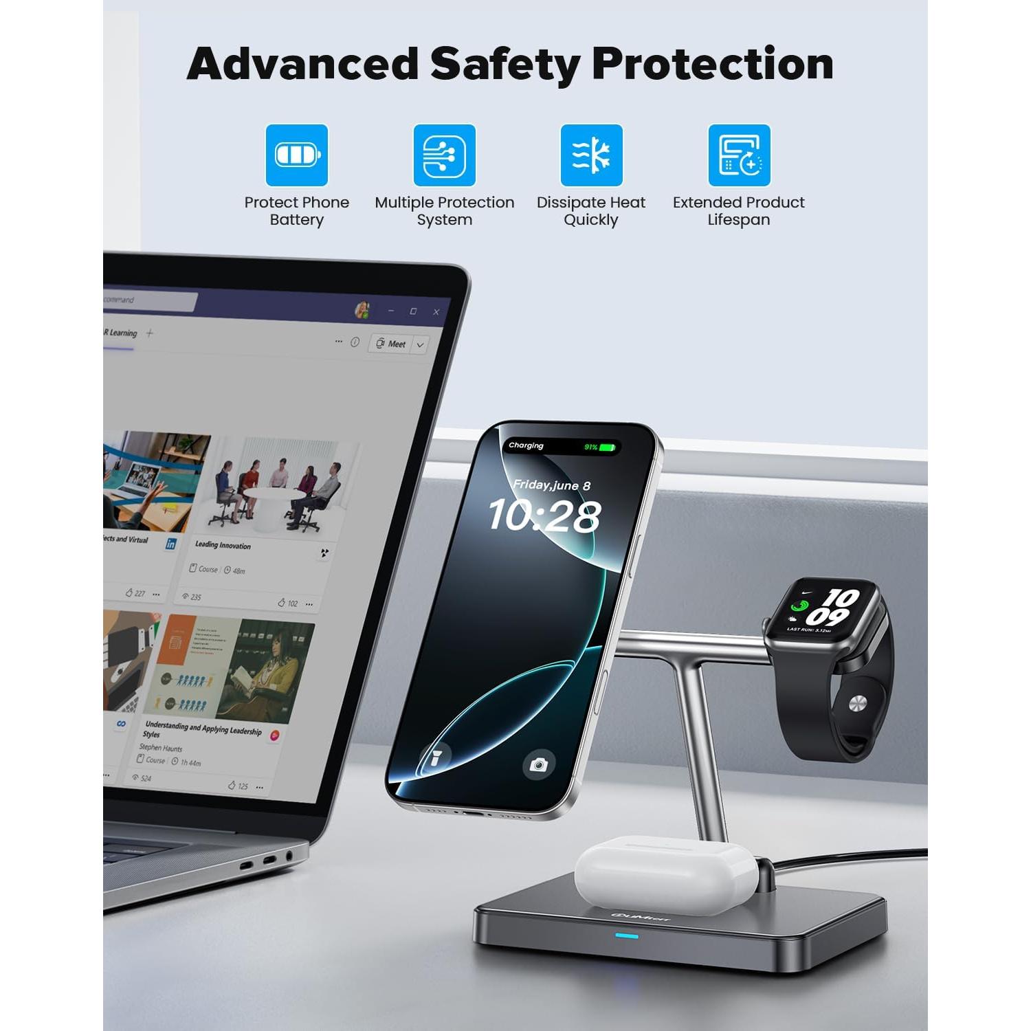 DUMTERR Estación Carga Inalámbrica 3 en 1 para iPhone 16/15/14/13/12